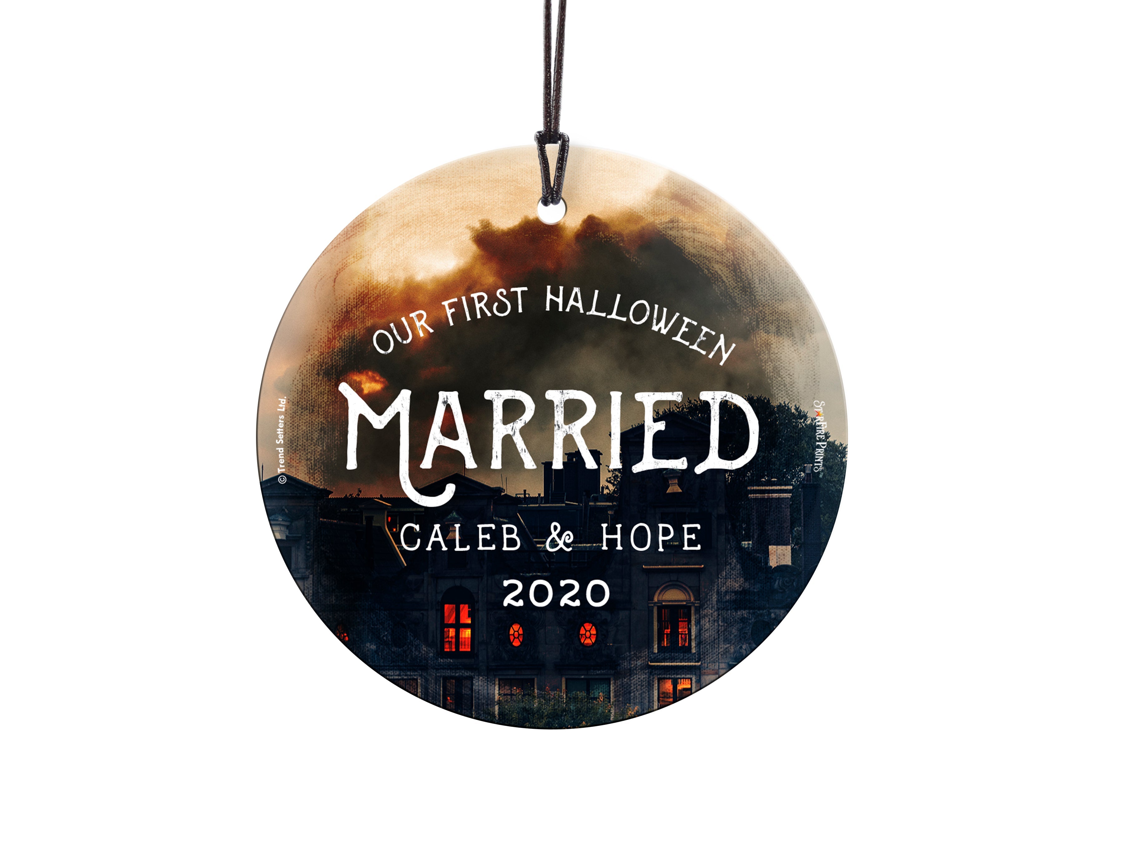 Halloween Collection (First Halloween Married Spooky Personalized) StarFire Prints Hanging Glass Print SPCIR936