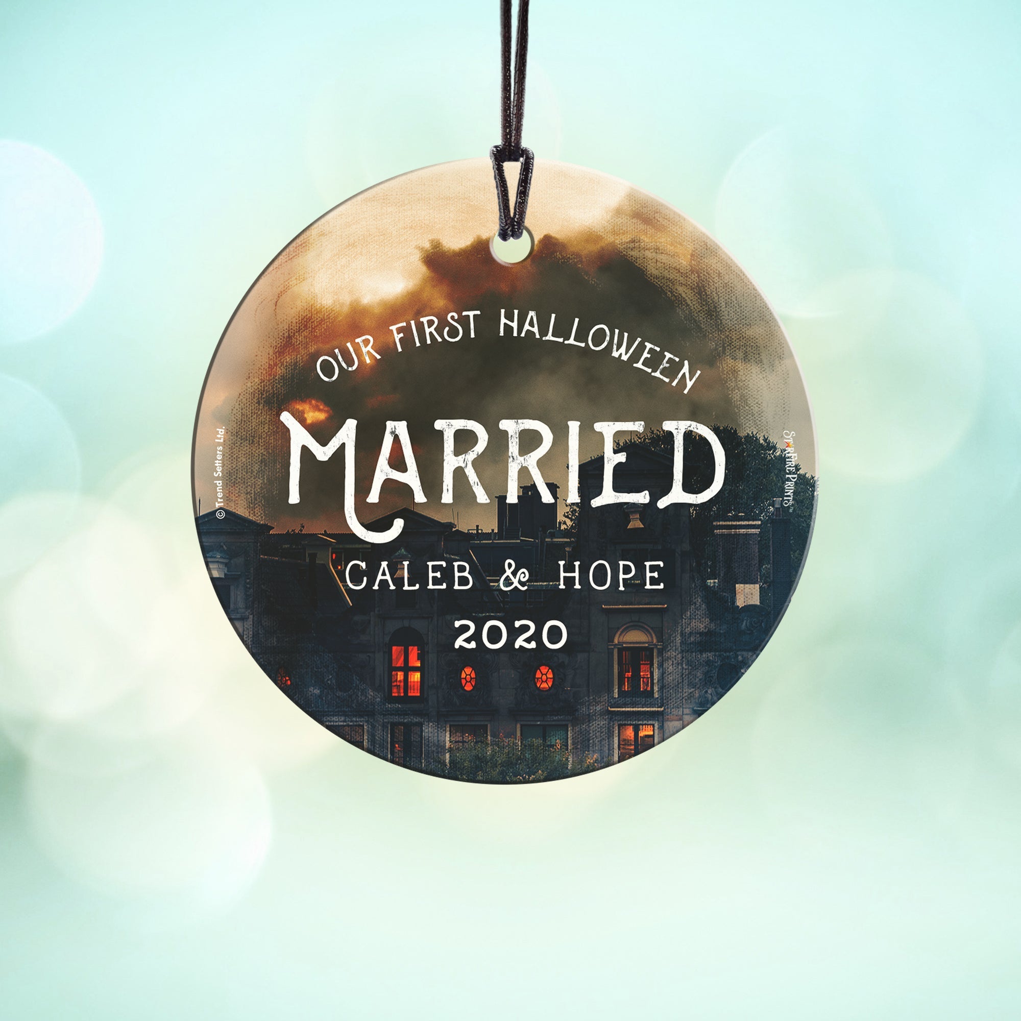 Halloween Collection (First Halloween Married Spooky Personalized) StarFire Prints Hanging Glass Print SPCIR936