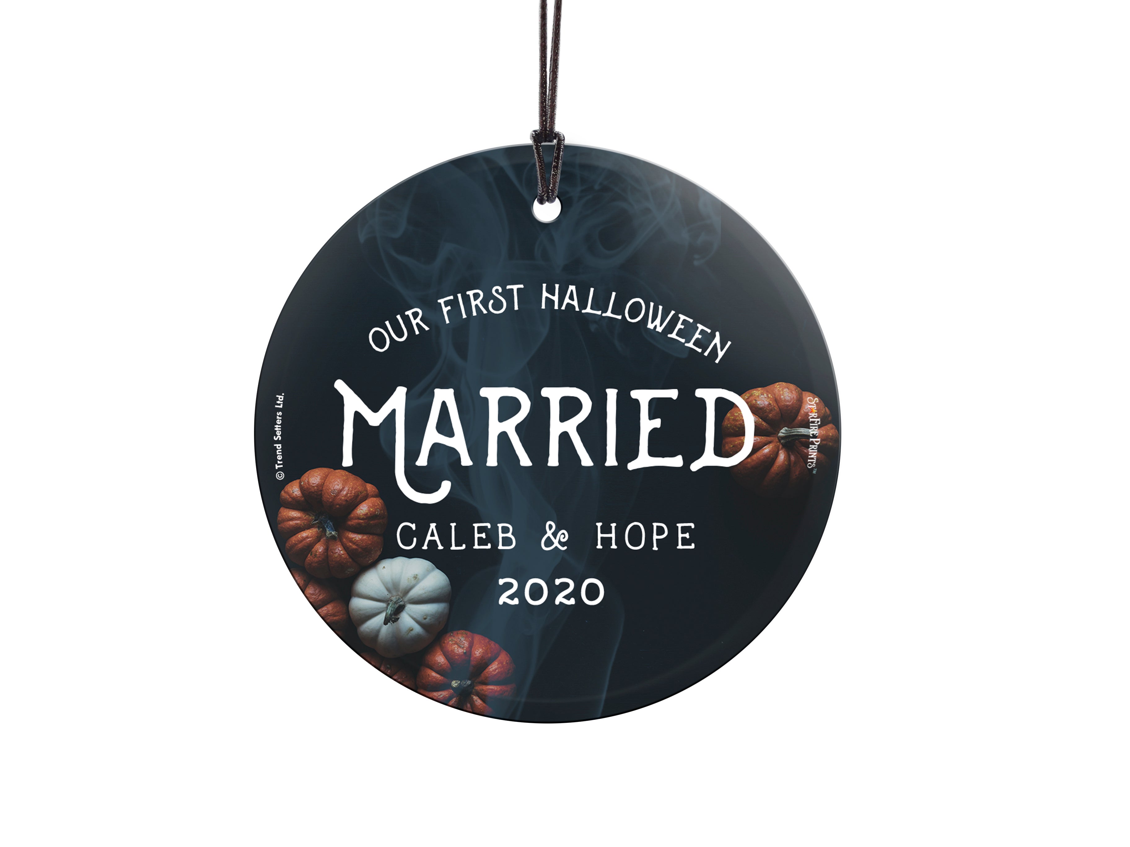 Halloween Collection (First Halloween Married Pumpkins Personalized) StarFire Prints™ Hanging Glass Print SPCIR937
