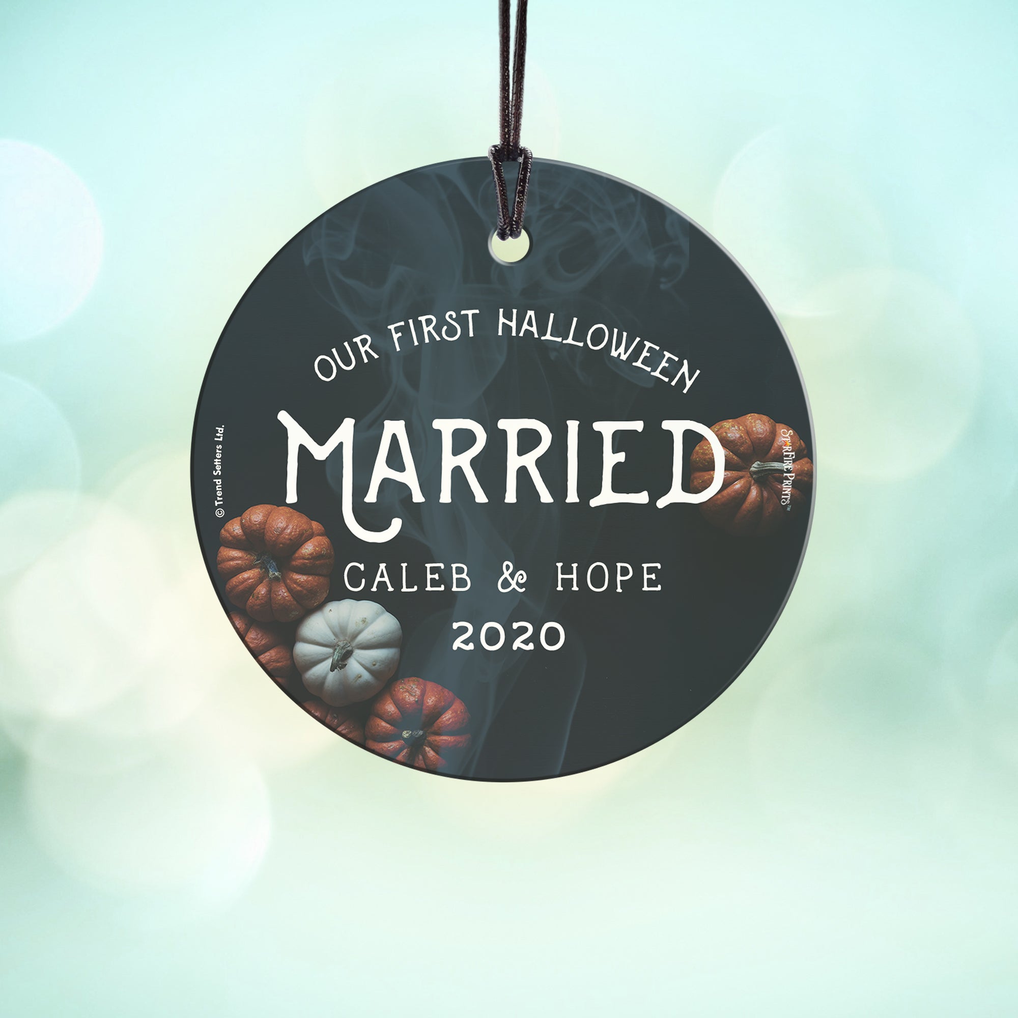 Halloween Collection (First Halloween Married Pumpkins Personalized) StarFire Prints™ Hanging Glass Print SPCIR937