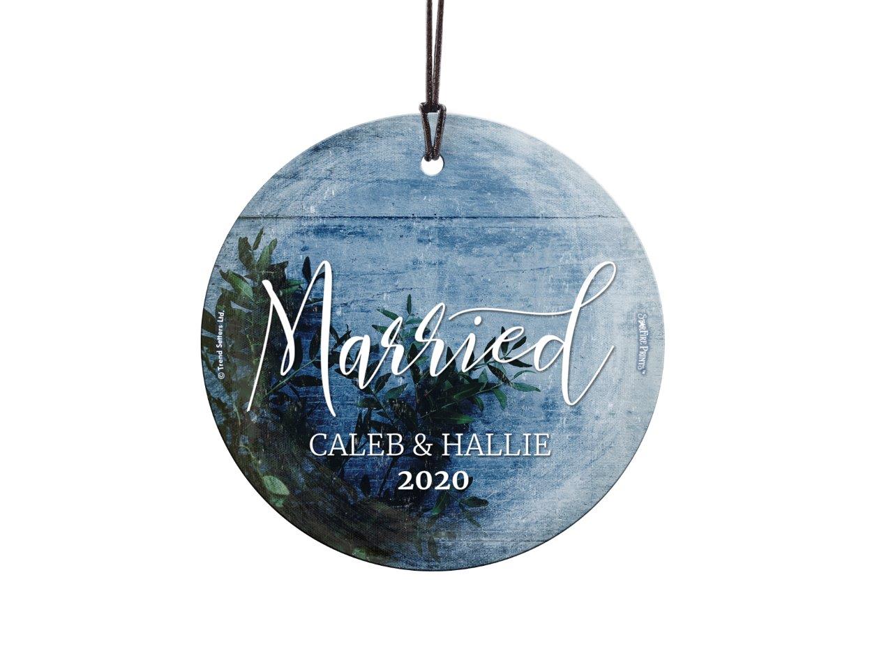 Wedding Collection (First Christmas Married Frosted Blue - Personalized) StarFire Prints Hanging Glass Print