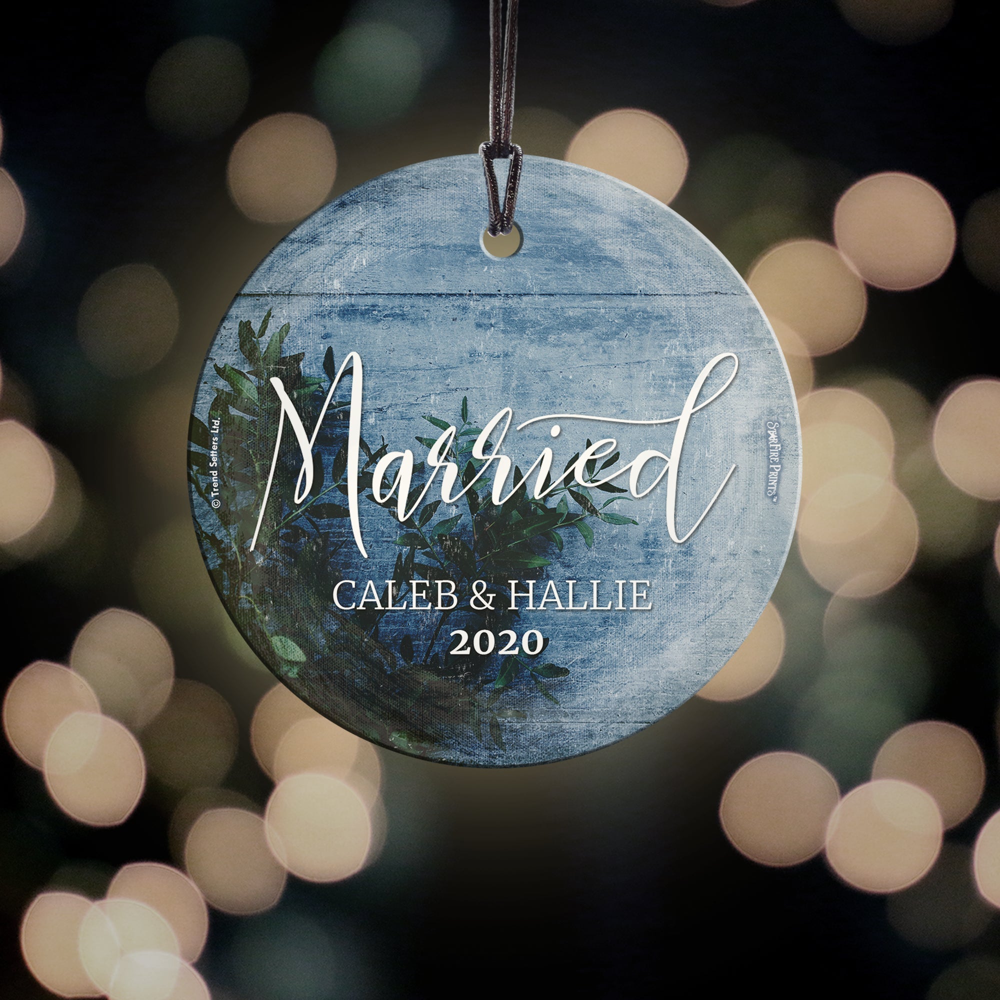 Wedding Collection (First Christmas Married Frosted Blue - Personalized) StarFire Prints Hanging Glass Print SPCIR942