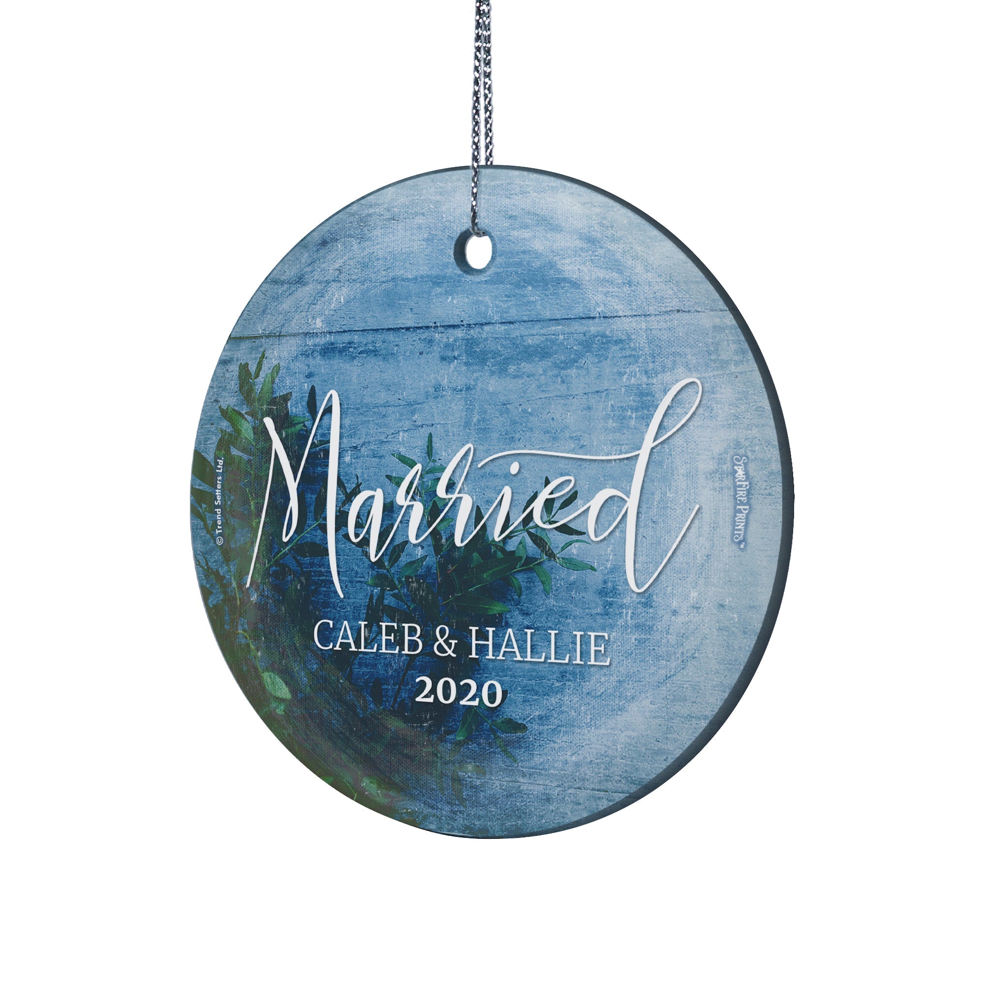 Wedding Collection (First Christmas Married Frosted Blue - Personalized) StarFire Prints Hanging Glass Print SPCIR942