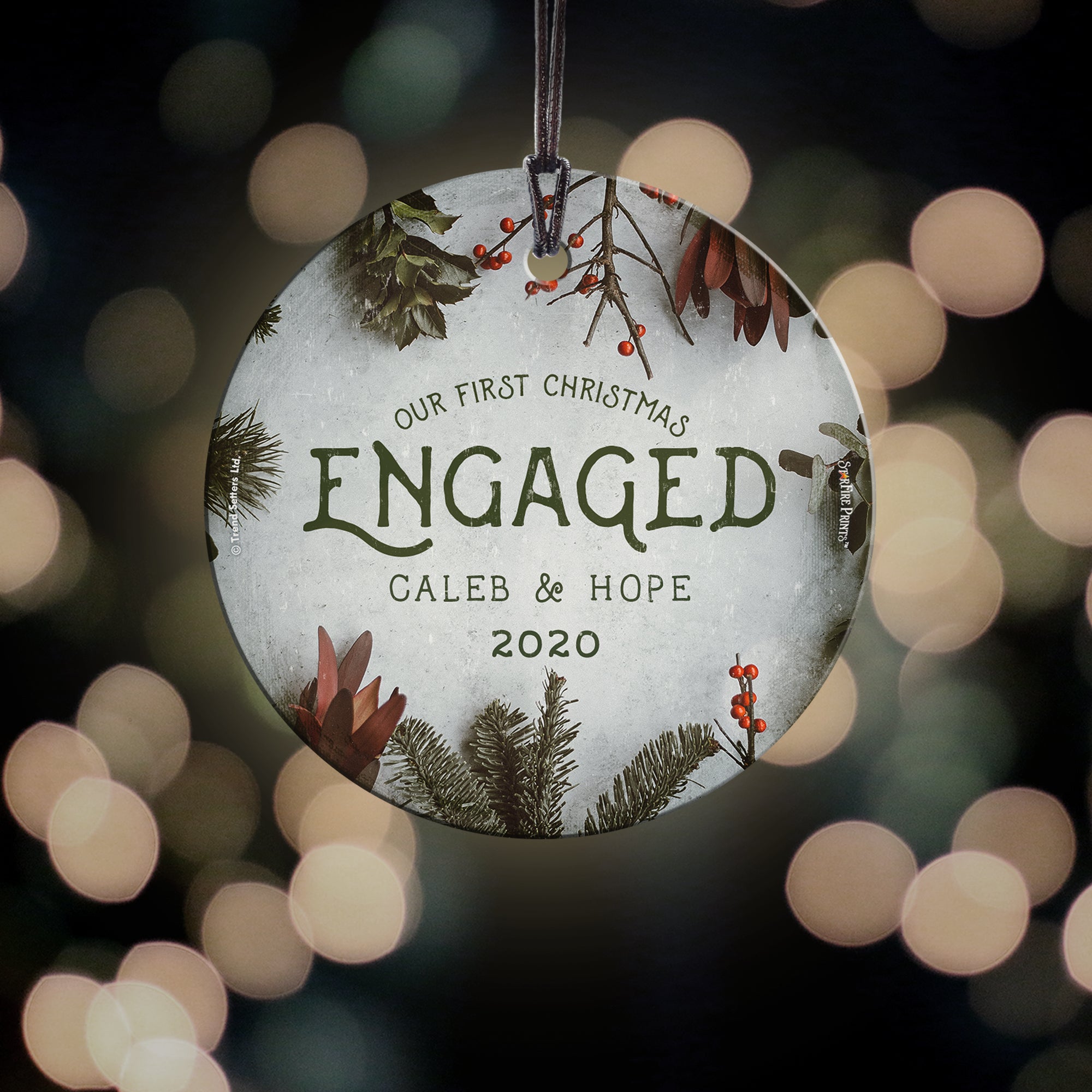 Christmas Collection (First Christmas Engaged Cranberries - Personalized) StarFire Prints Hanging Glass Print SPCIR943