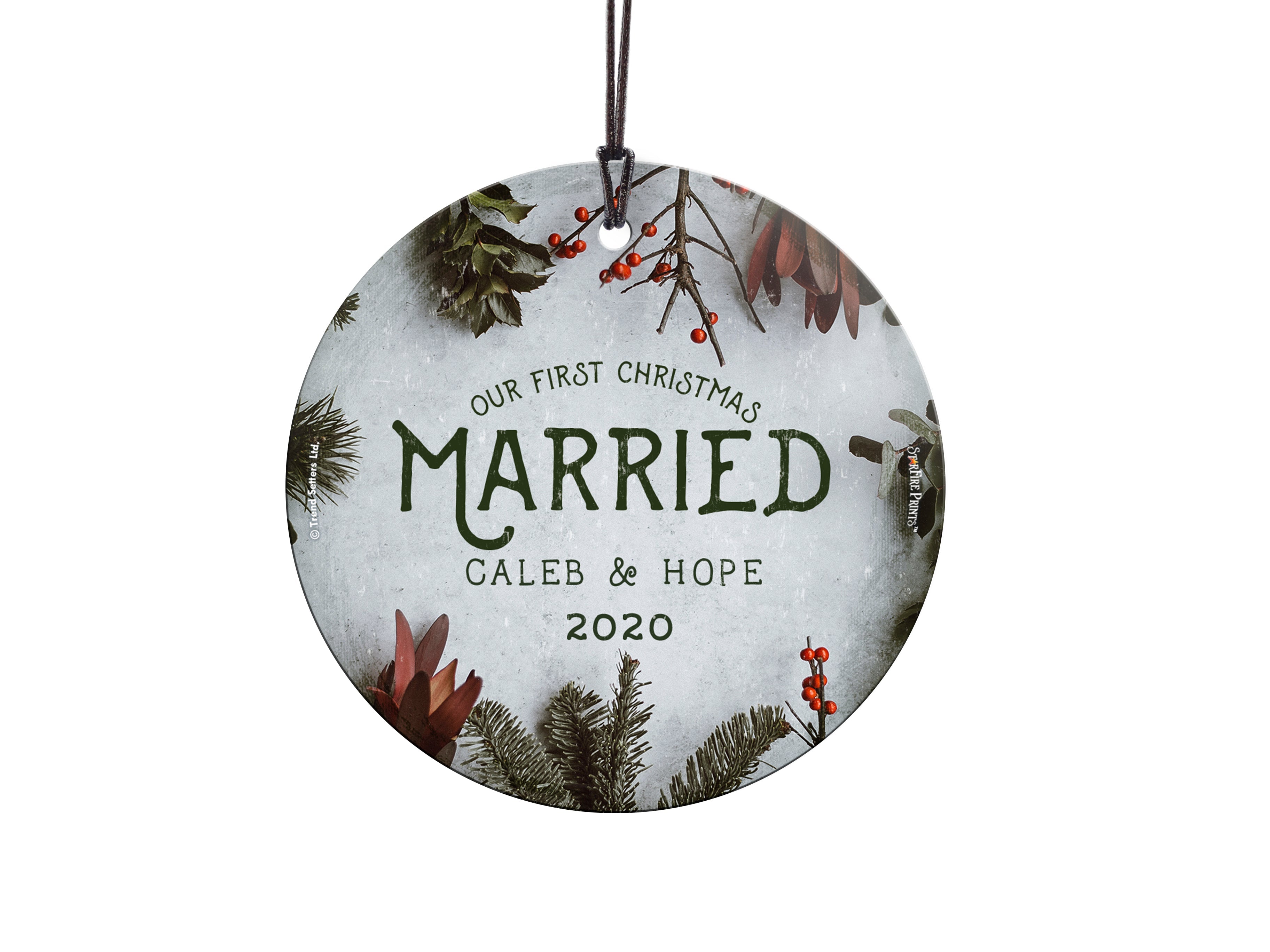 Christmas Collection (First Christmas Married Cranberries - Personalized) StarFire Prints Hanging Glass Print SPCIR944