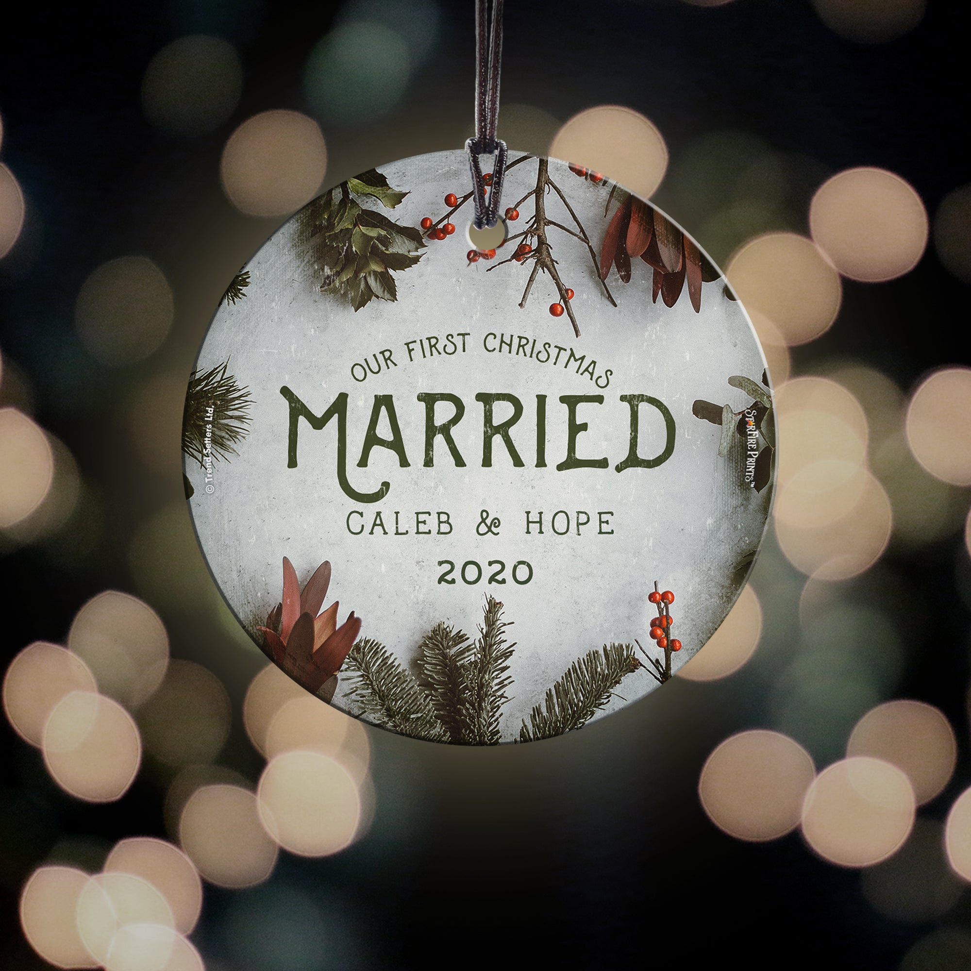 Christmas Collection (First Christmas Married Cranberries - Personalized) StarFire Prints Hanging Glass Print SPCIR944