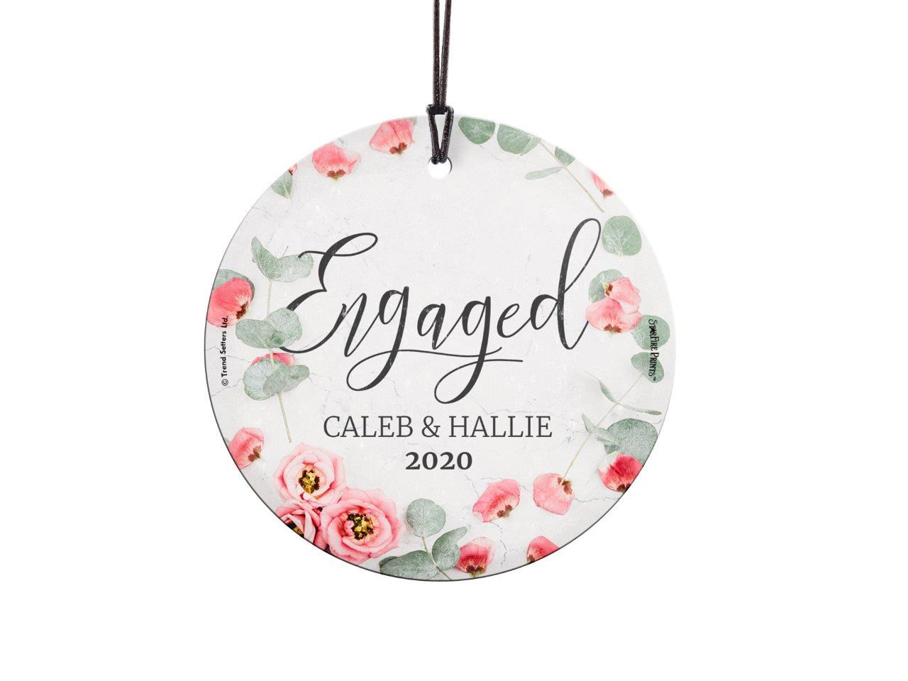 Engagement Collection (First Christmas Engaged Pink Flowers - Personalized) StarFire Prints Hanging Glass Print