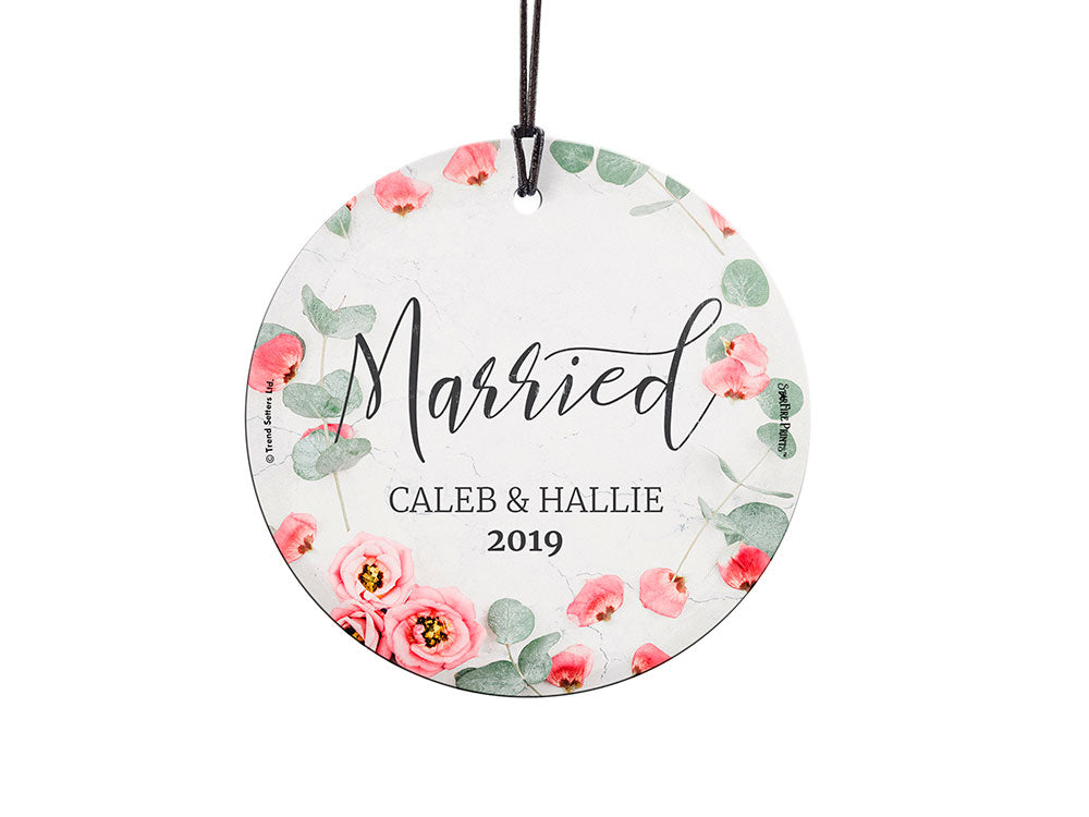 Wedding Collection (First Christmas Married Pink Flowers - Personalized) StarFire Prints Hanging Glass Print
