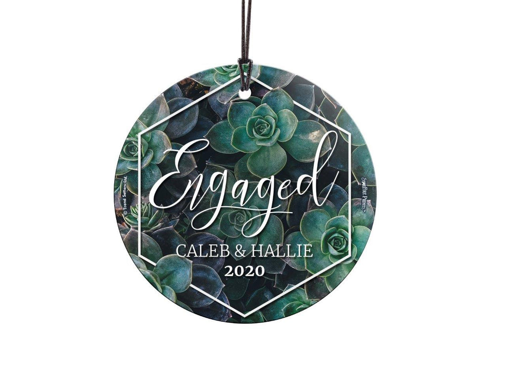 Engagement Collection (First Christmas Engaged Succulents - Personalized) StarFire Prints Hanging Glass Print