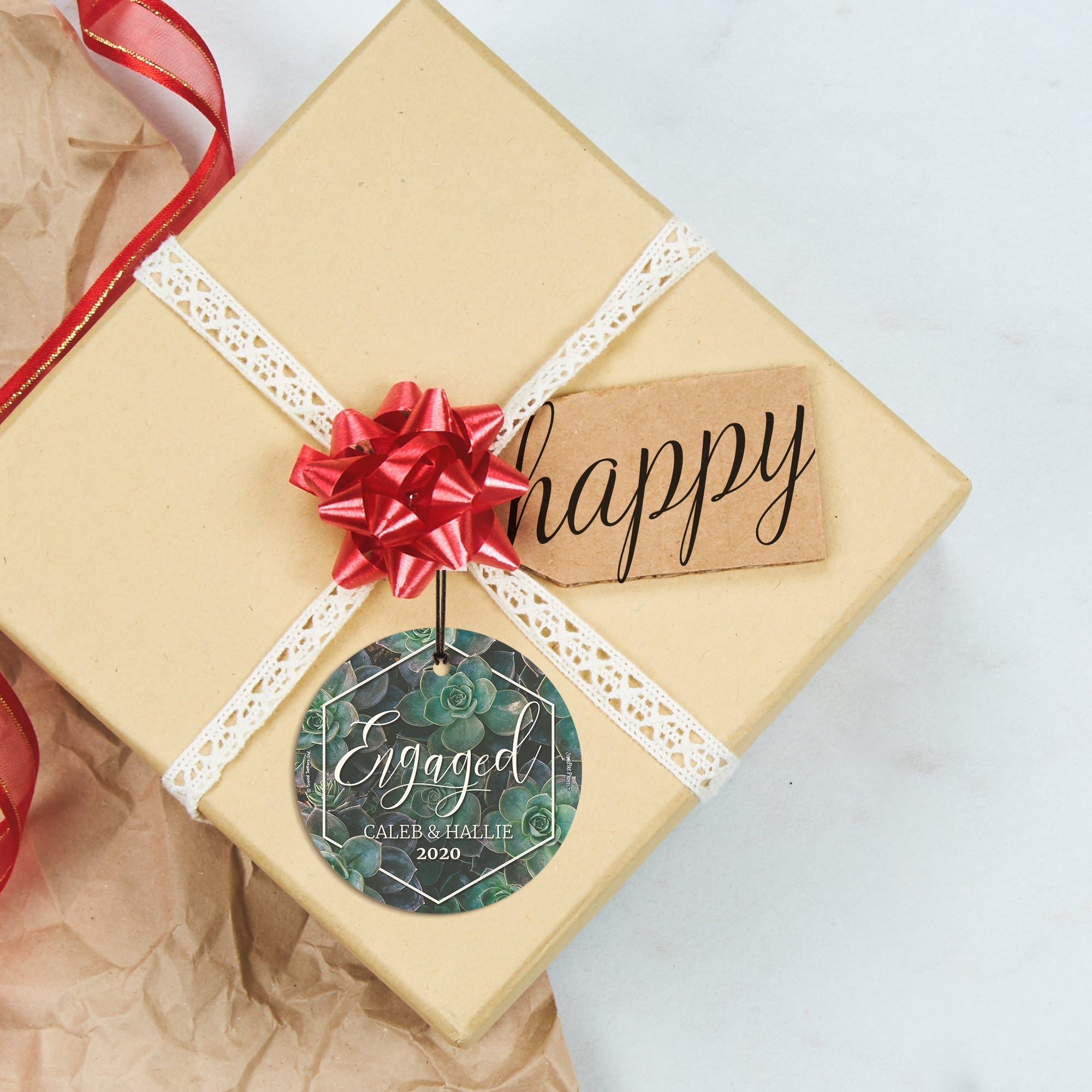 Engagement Collection (First Christmas Engaged Succulents - Personalized) StarFire Prints Hanging Glass Print SPCIR948