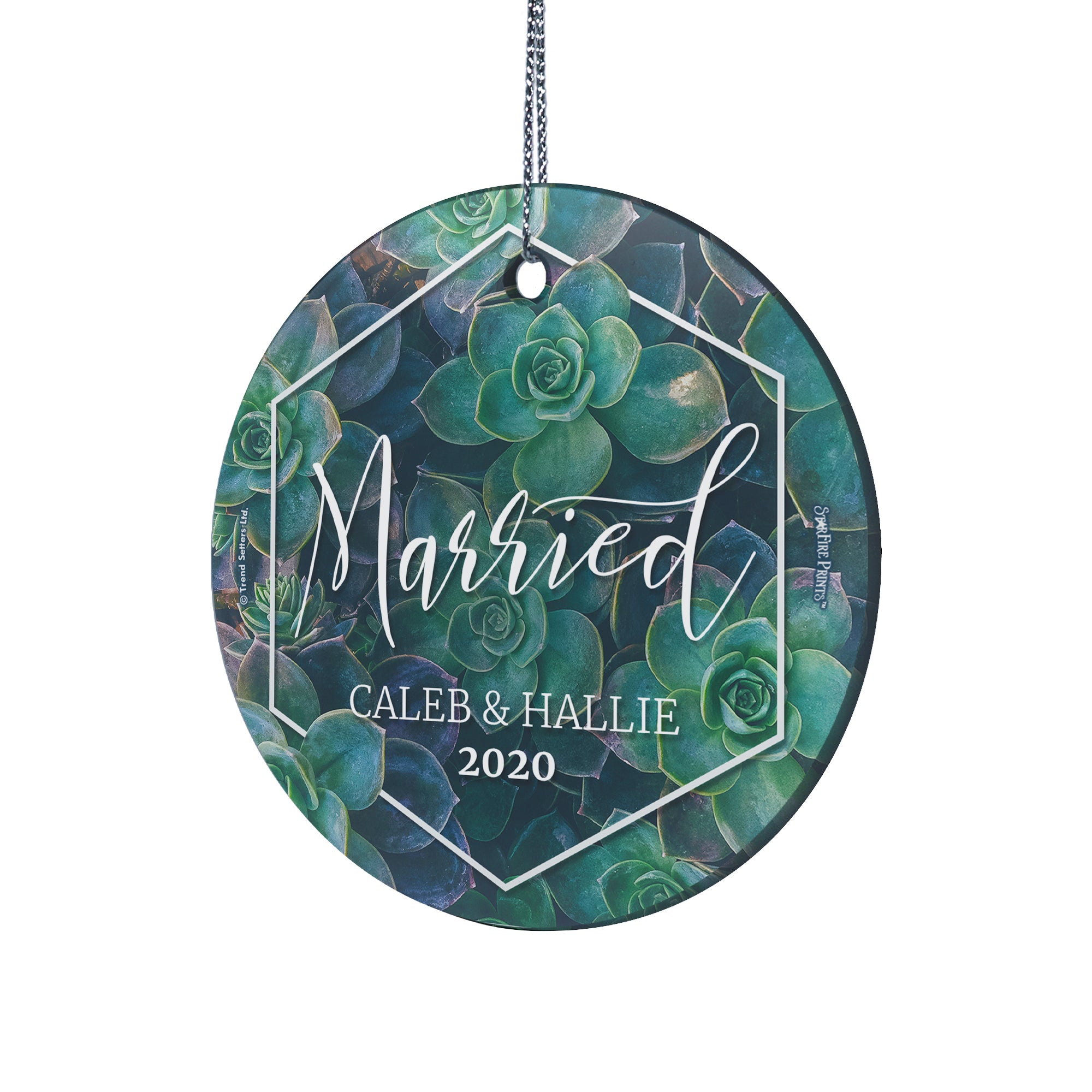 Wedding Collection (First Christmas Married Succulents - Personalized) StarFire Prints Hanging Glass Print SPCIR949
