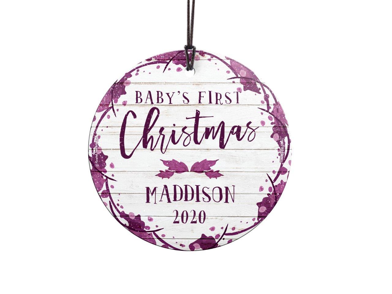 Baby's First Christmas (Purple and Shiplap - Personalized) StarFire Prints Hanging Glass Print