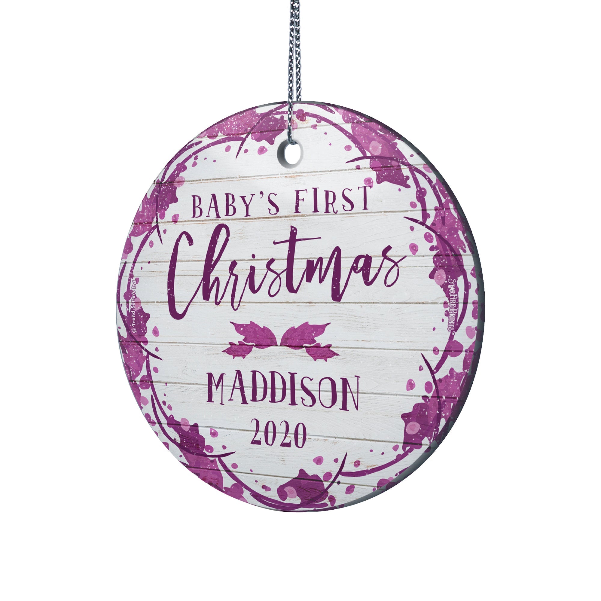 Baby's First Christmas (Purple and Shiplap - Personalized) StarFire Prints Hanging Glass Print SPCIR960