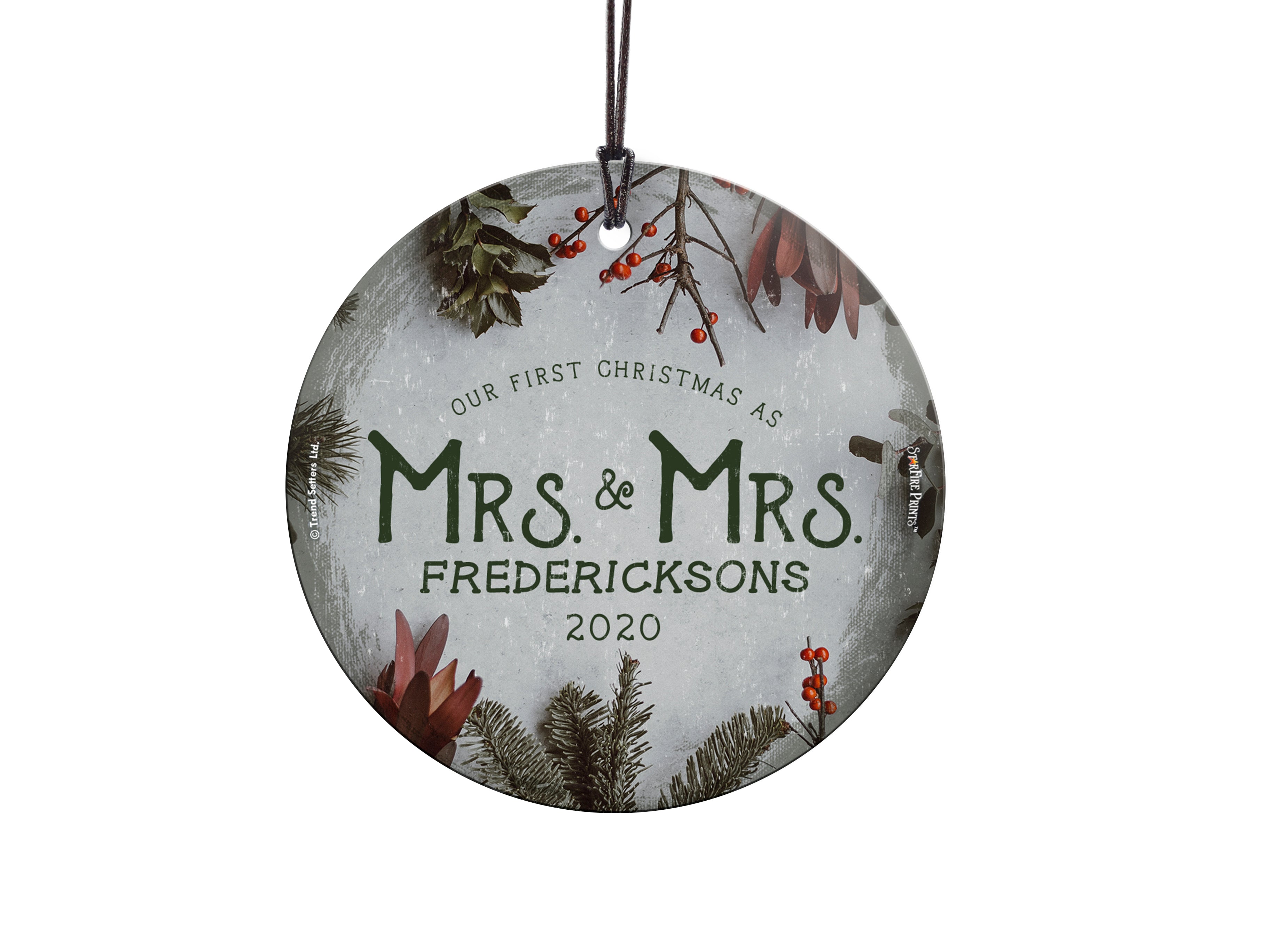 Christmas Collection (First As Mrs And Mrs Cranberries - Personalized) StarFire Prints Hanging Glass Print SPCIR965