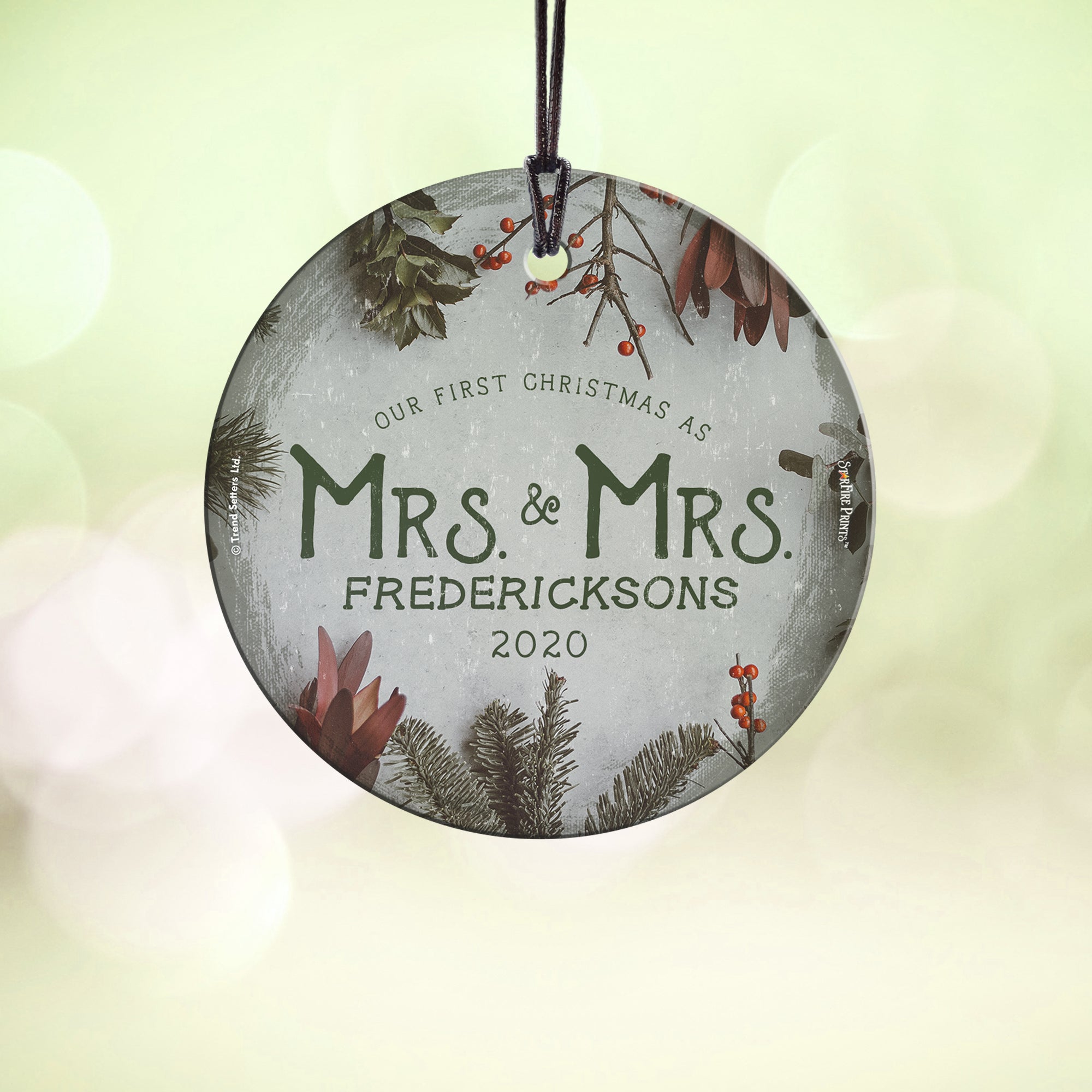 Christmas Collection (First As Mrs And Mrs Cranberries - Personalized) StarFire Prints Hanging Glass Print SPCIR965