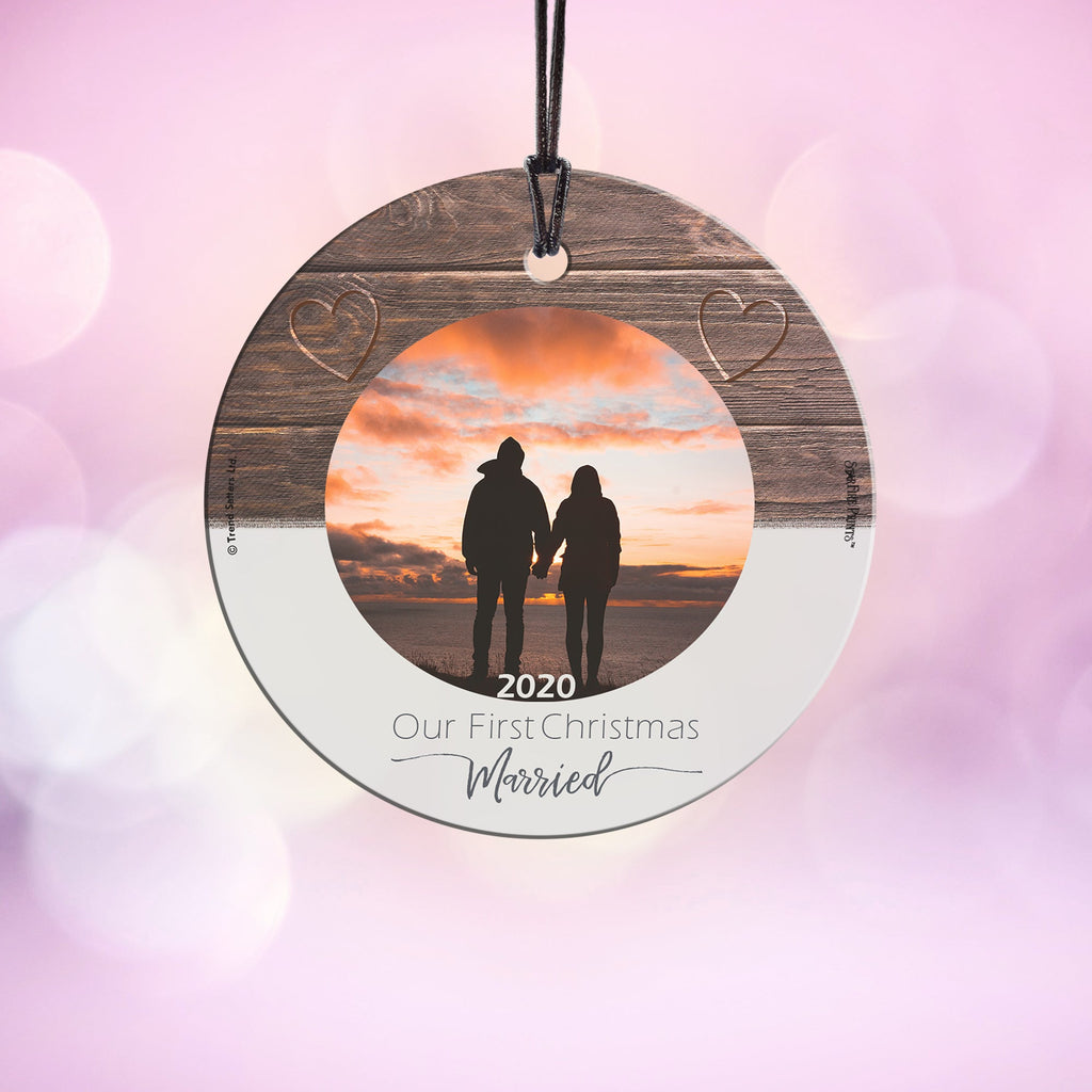 Christmas Collection (First Christmas Married - Personalize with Image) StarFire Prints Hanging Glass Print