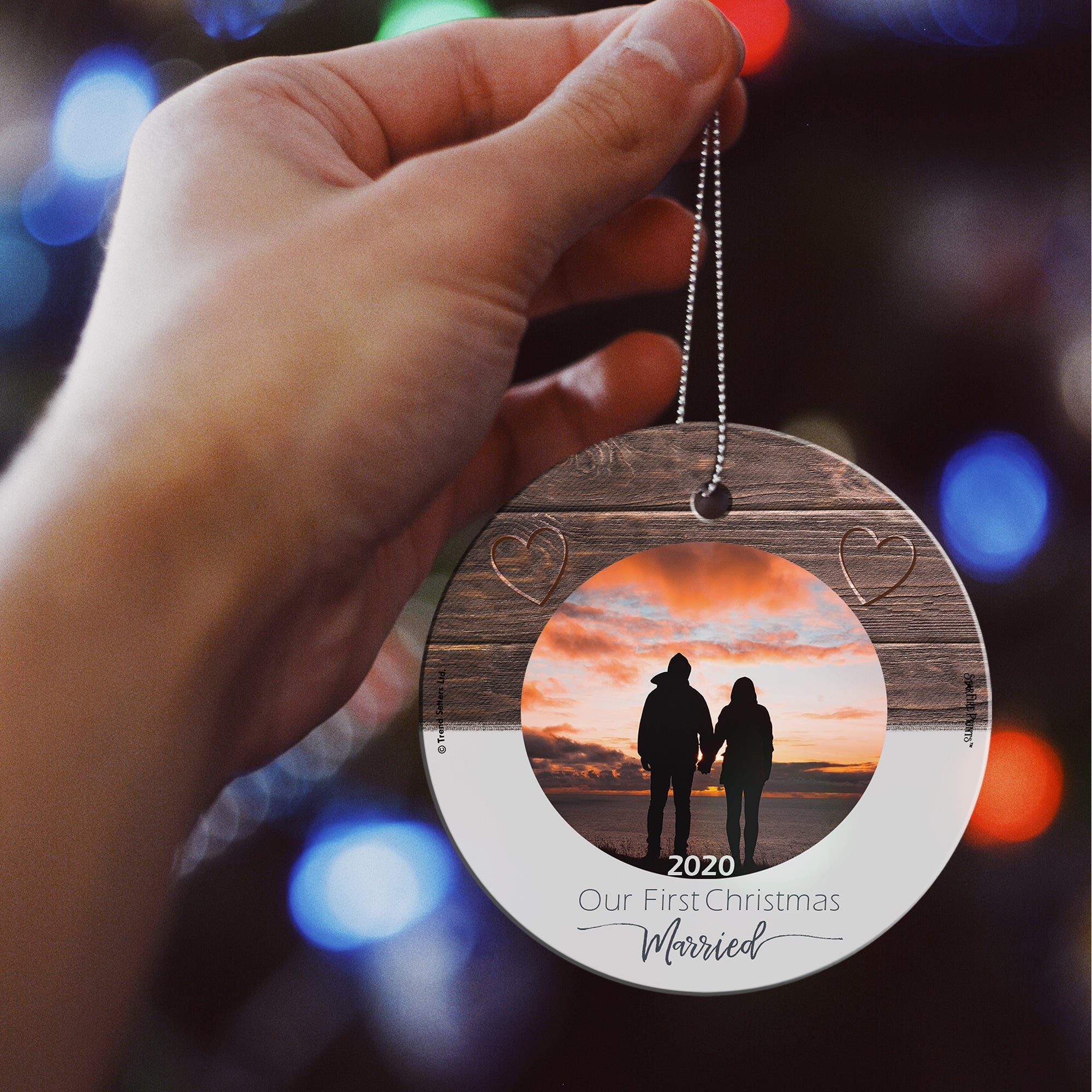 Christmas Collection (First Christmas Married - Personalize with Image) StarFire Prints Hanging Glass Print