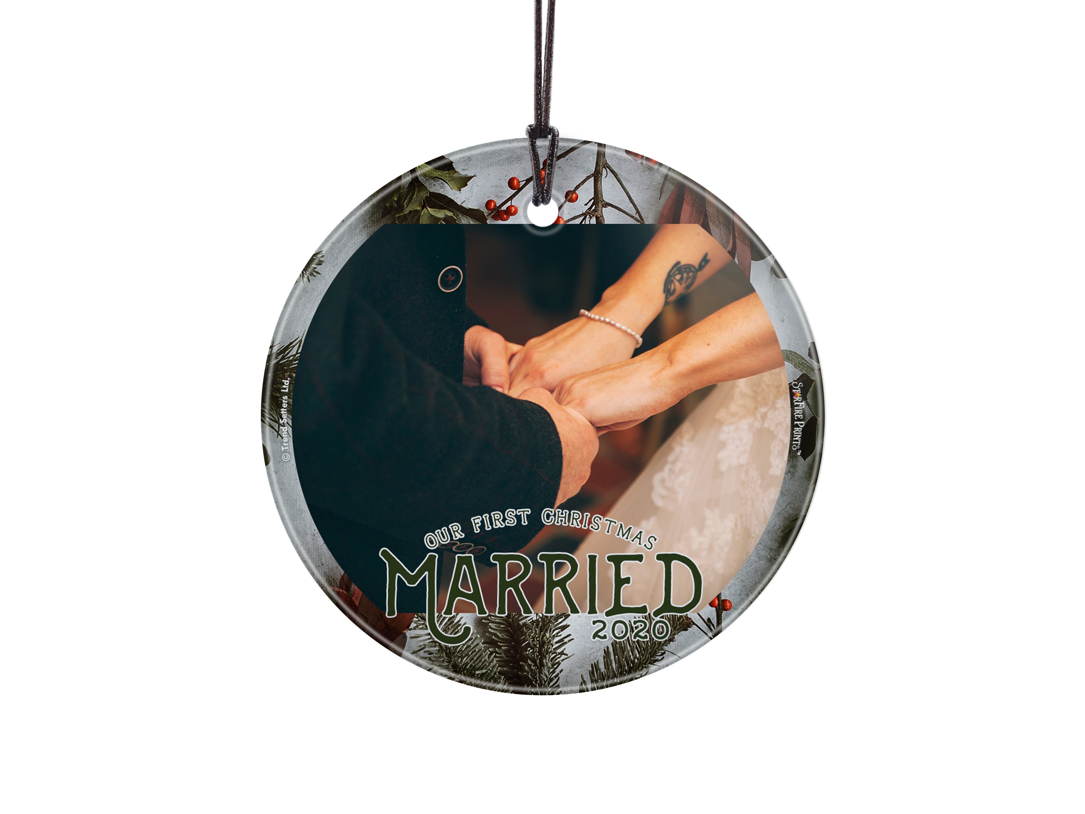 Christmas Collection (First Christmas Married Cranberries - Personalize with Image) StarFire Prints Hanging Glass Print