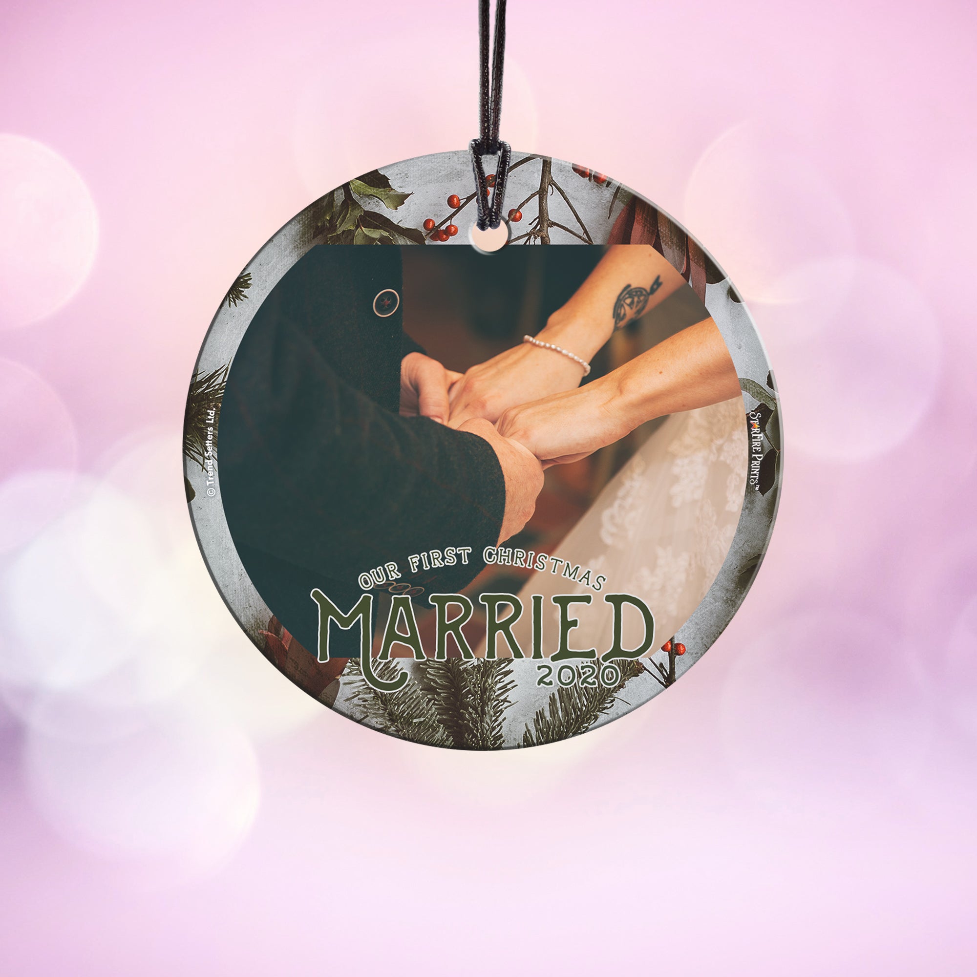 Christmas Collection (First Christmas Married Cranberries - Personalize with Image) StarFire Prints Hanging Glass Print