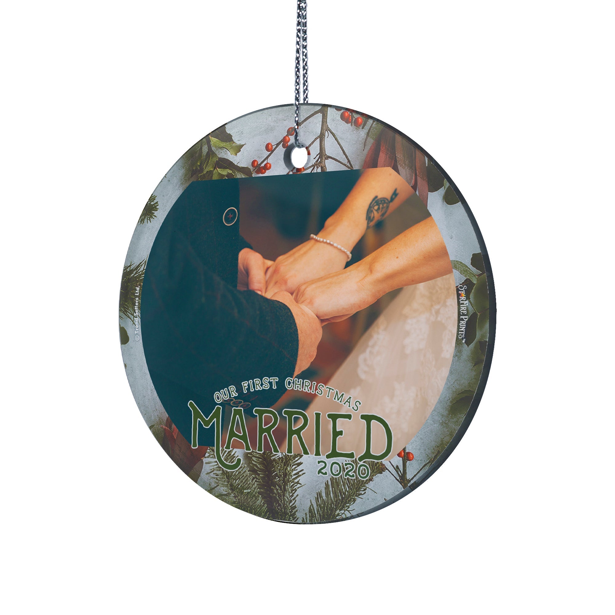 Christmas Collection (First Christmas Married Cranberries - Personalize with Image) StarFire Prints Hanging Glass Print