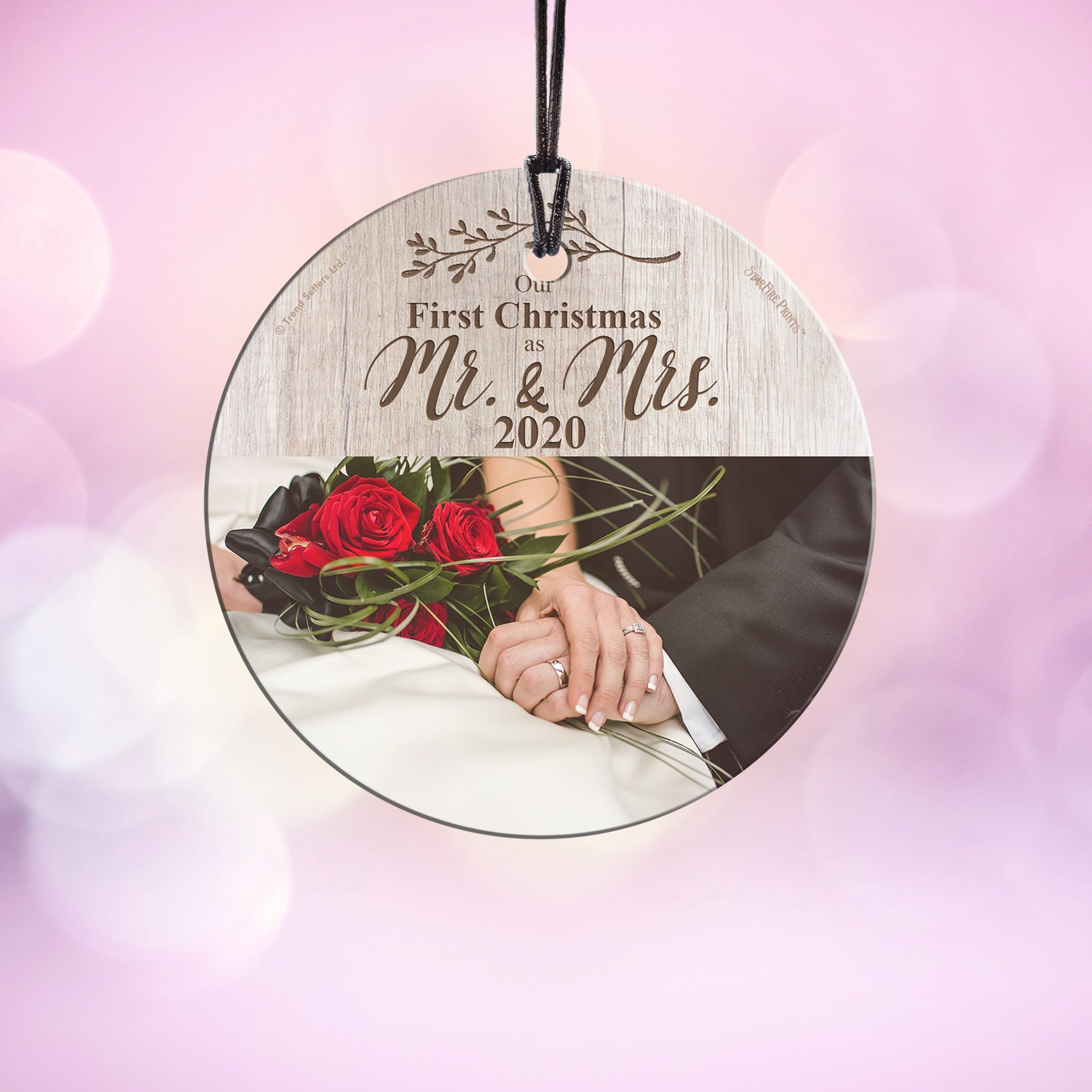 Christmas Collection (First Christmas as Mrs. & Mrs. White Wood - Personalize with Image) StarFire Prints Hanging Glass Print