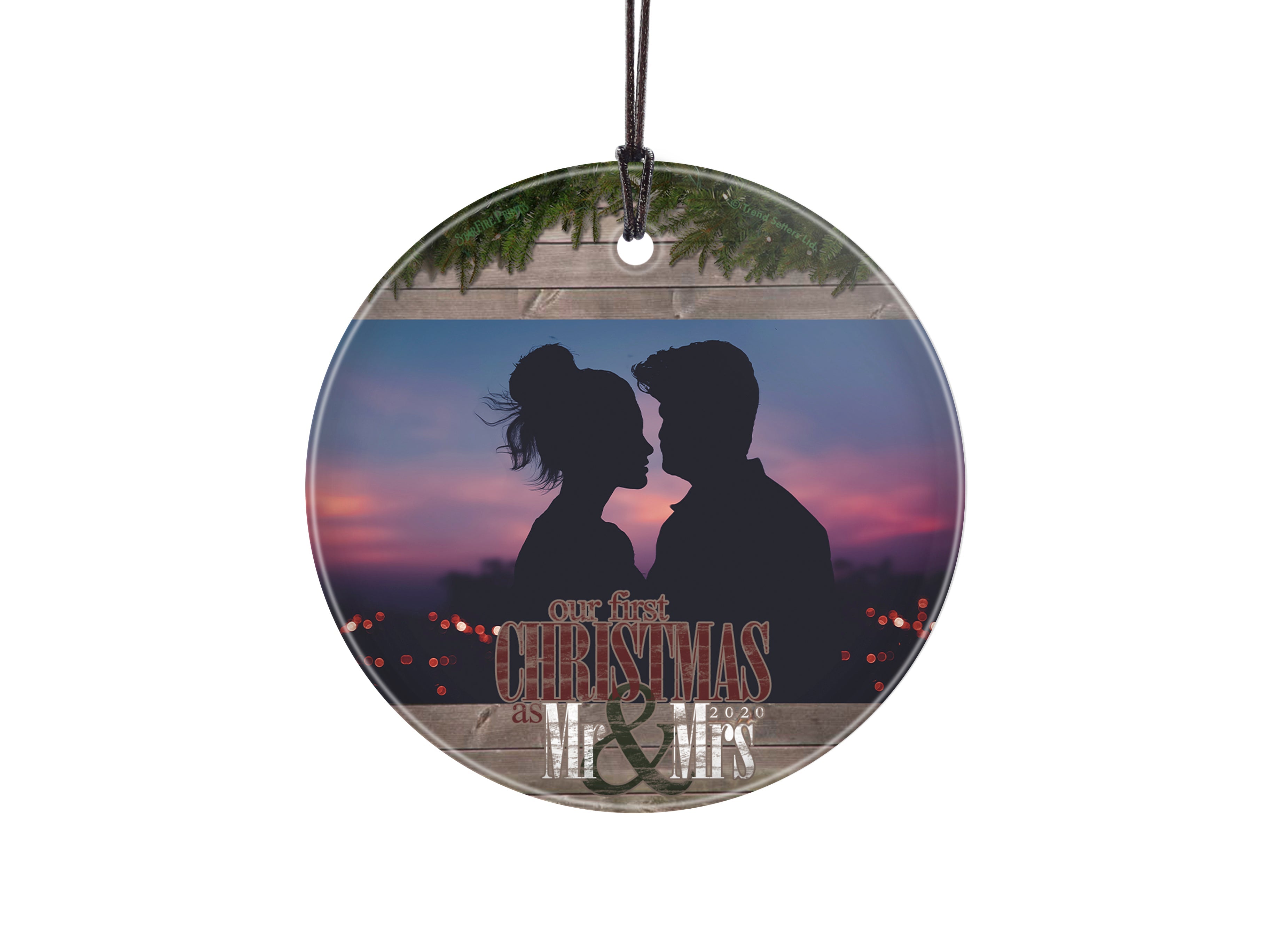 Christmas Collection (First Christmas as Mrs. & Mrs. - Personalize with Image) StarFire Prints Hanging Glass Print