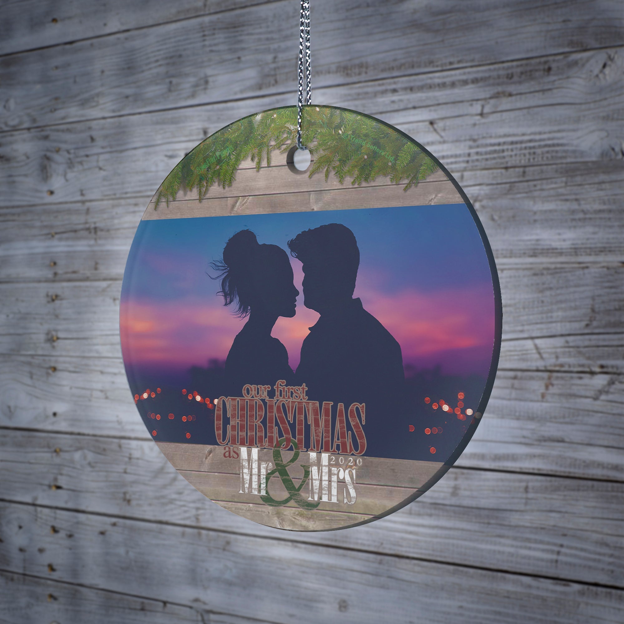 Christmas Collection (First Christmas as Mrs. & Mrs. - Personalize with Image) StarFire Prints Hanging Glass Print