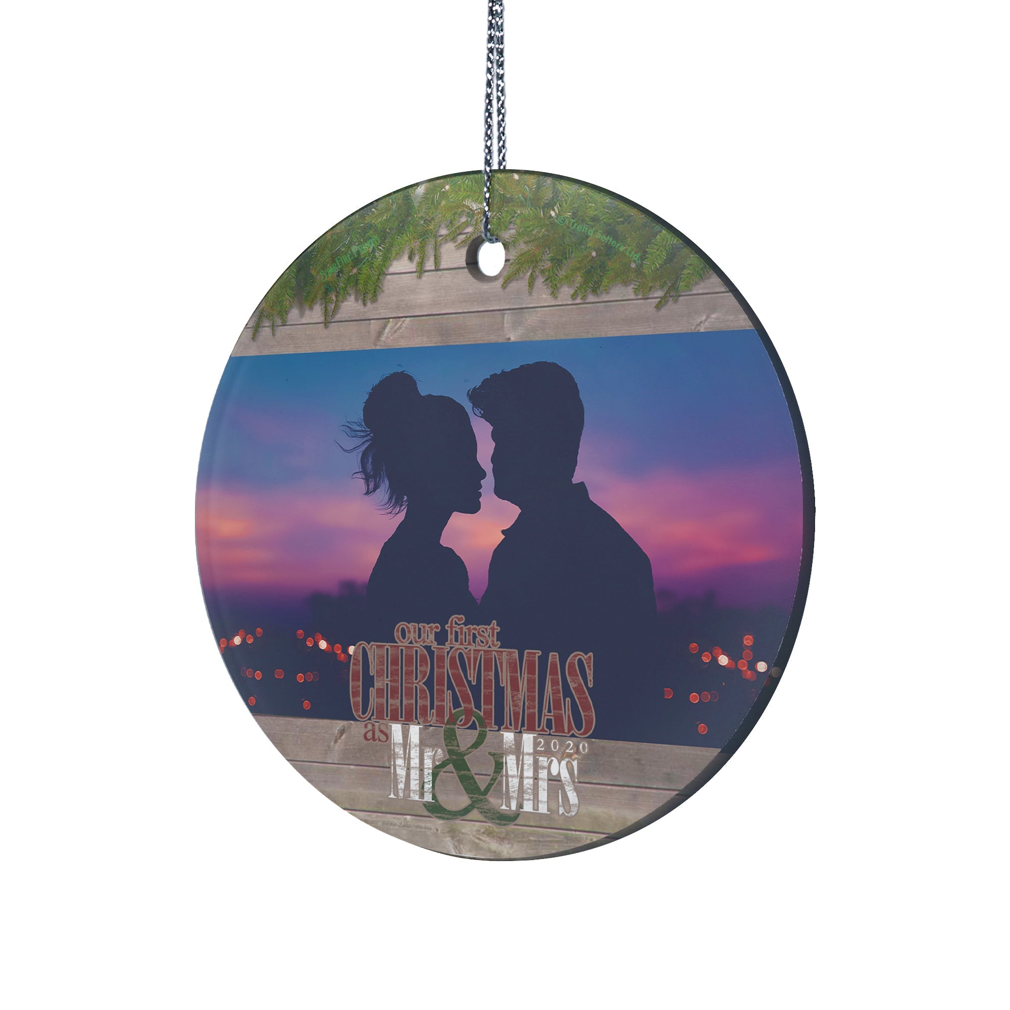 Christmas Collection (First Christmas as Mrs. & Mrs. - Personalize with Image) StarFire Prints Hanging Glass Print