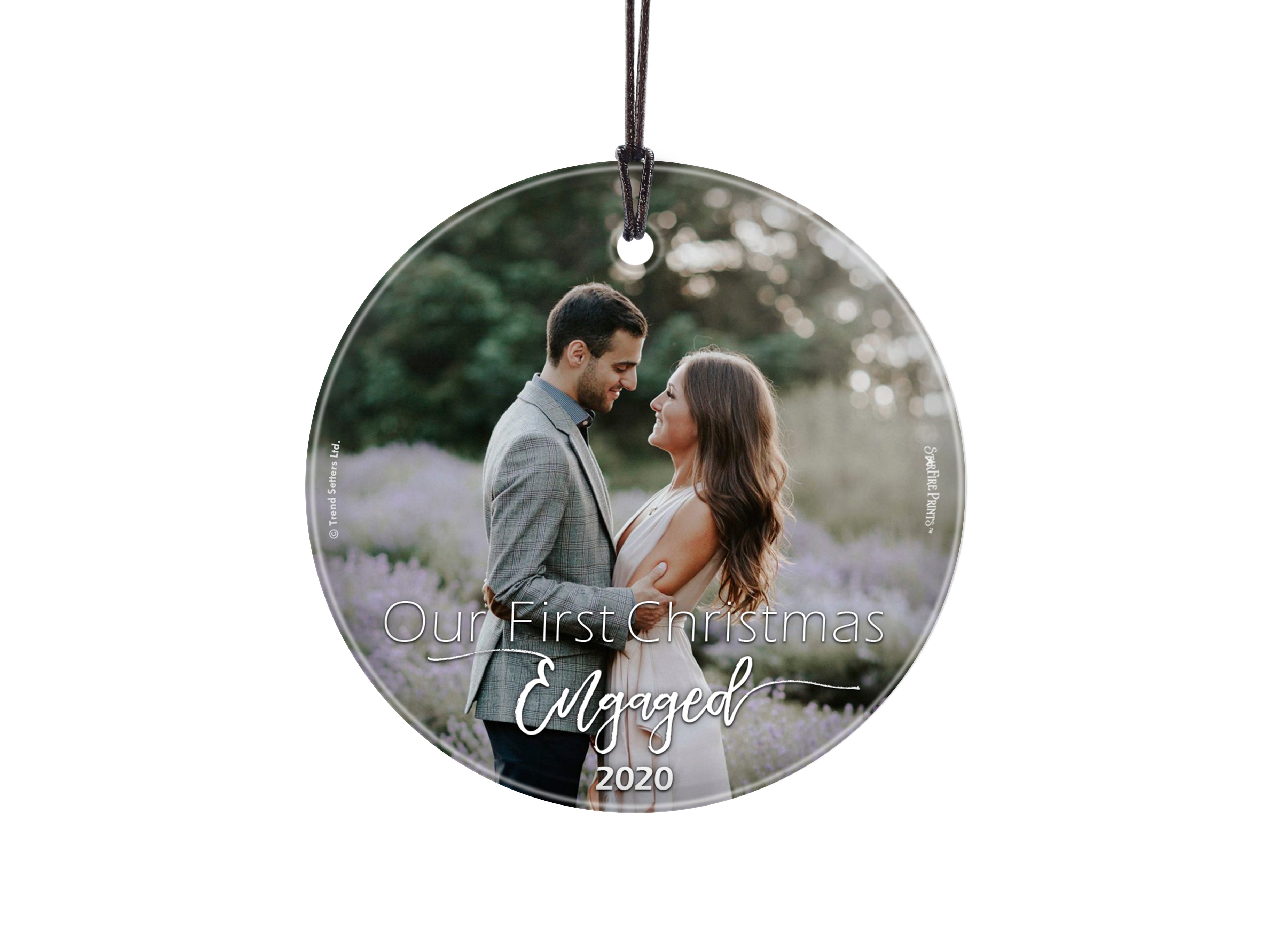 Couples Collection (Our First Christmas Engaged - Upload) StarFire Prints Hanging Glass Print