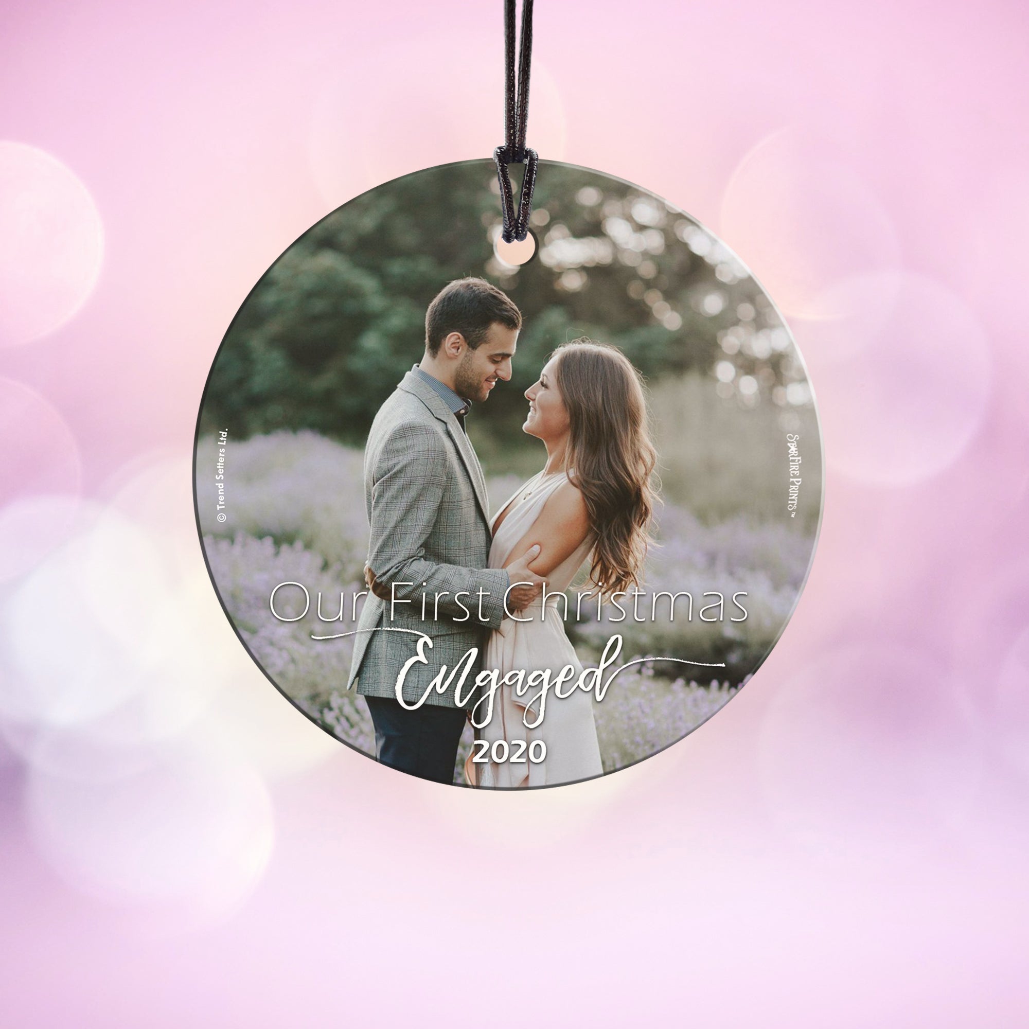 Couples Collection (Our First Christmas Engaged - Upload) StarFire Prints Hanging Glass Print