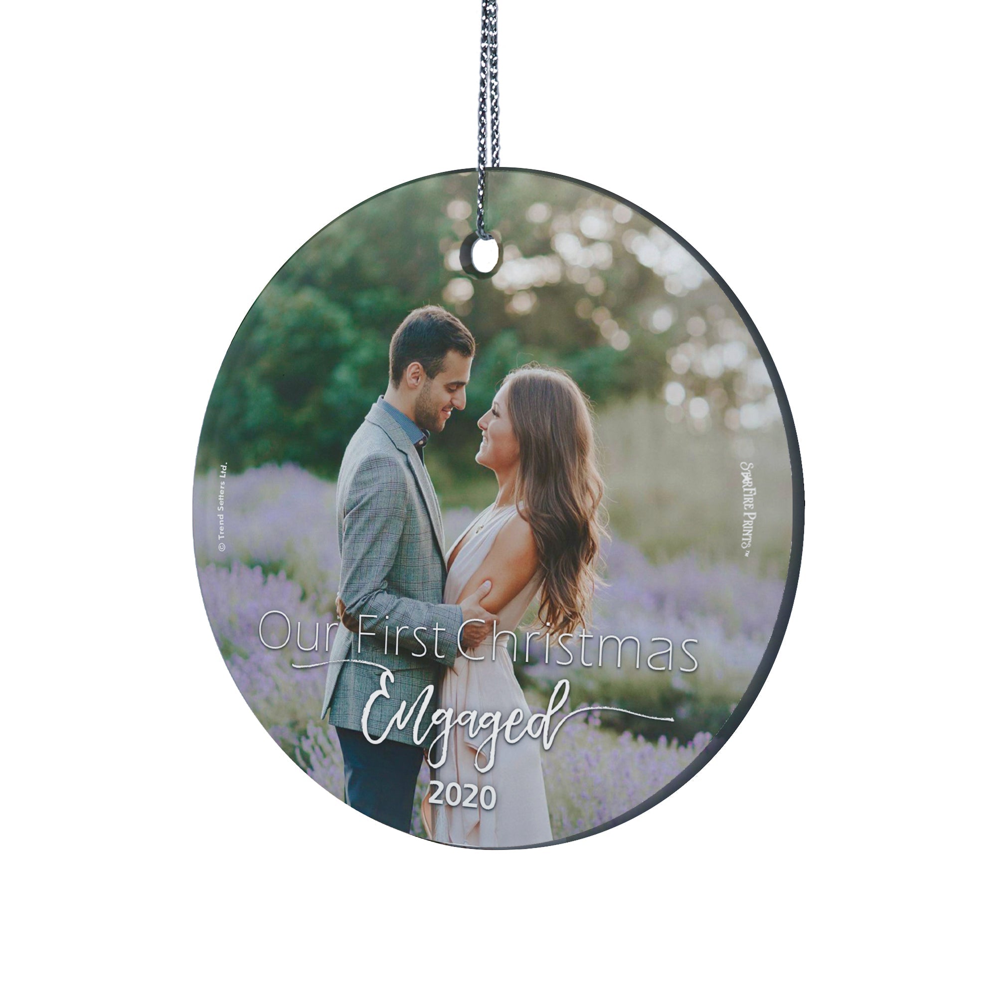 Couples Collection (Our First Christmas Engaged - Upload) StarFire Prints Hanging Glass Print