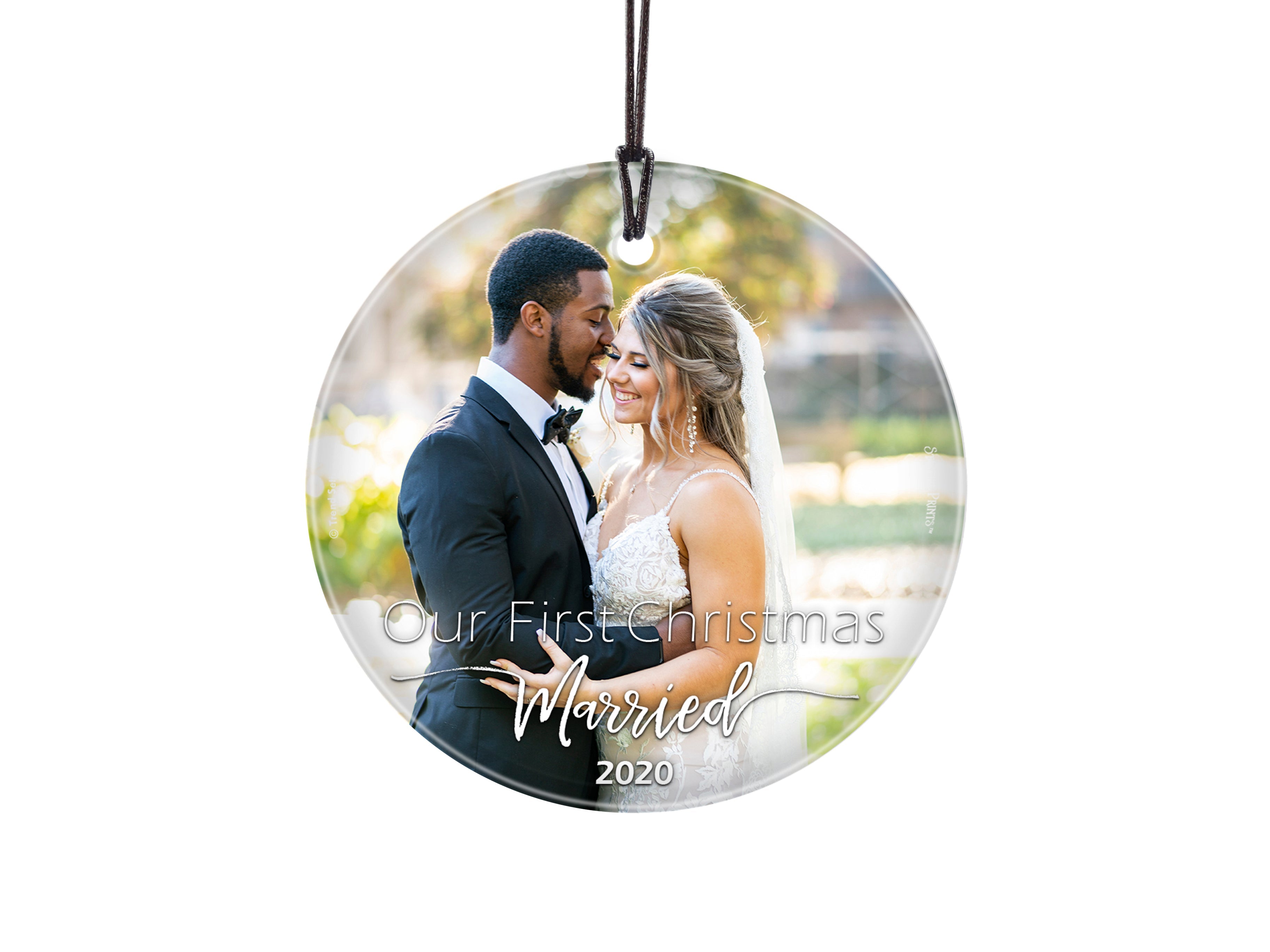 Couples Collection (Our First Christmas Married - Upload) StarFire Prints Hanging Glass Print