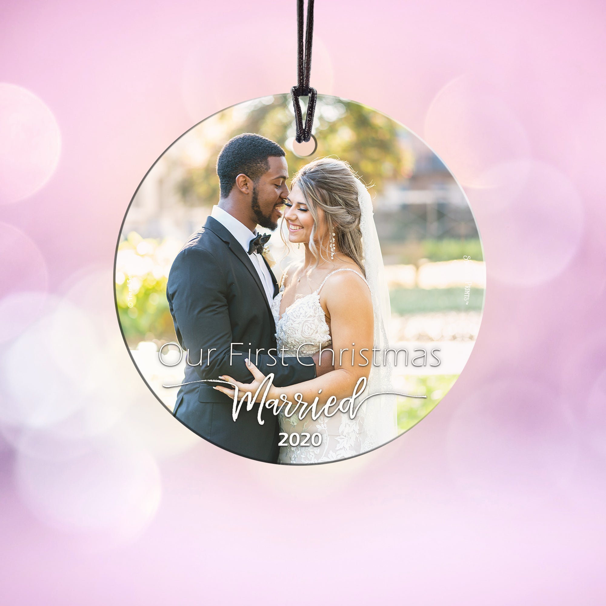 Couples Collection (Our First Christmas Married - Upload) StarFire Prints Hanging Glass Print
