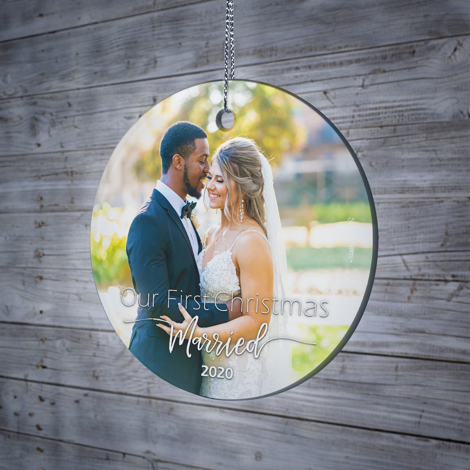 Couples Collection (Our First Christmas Married - Upload) StarFire Prints Hanging Glass Print