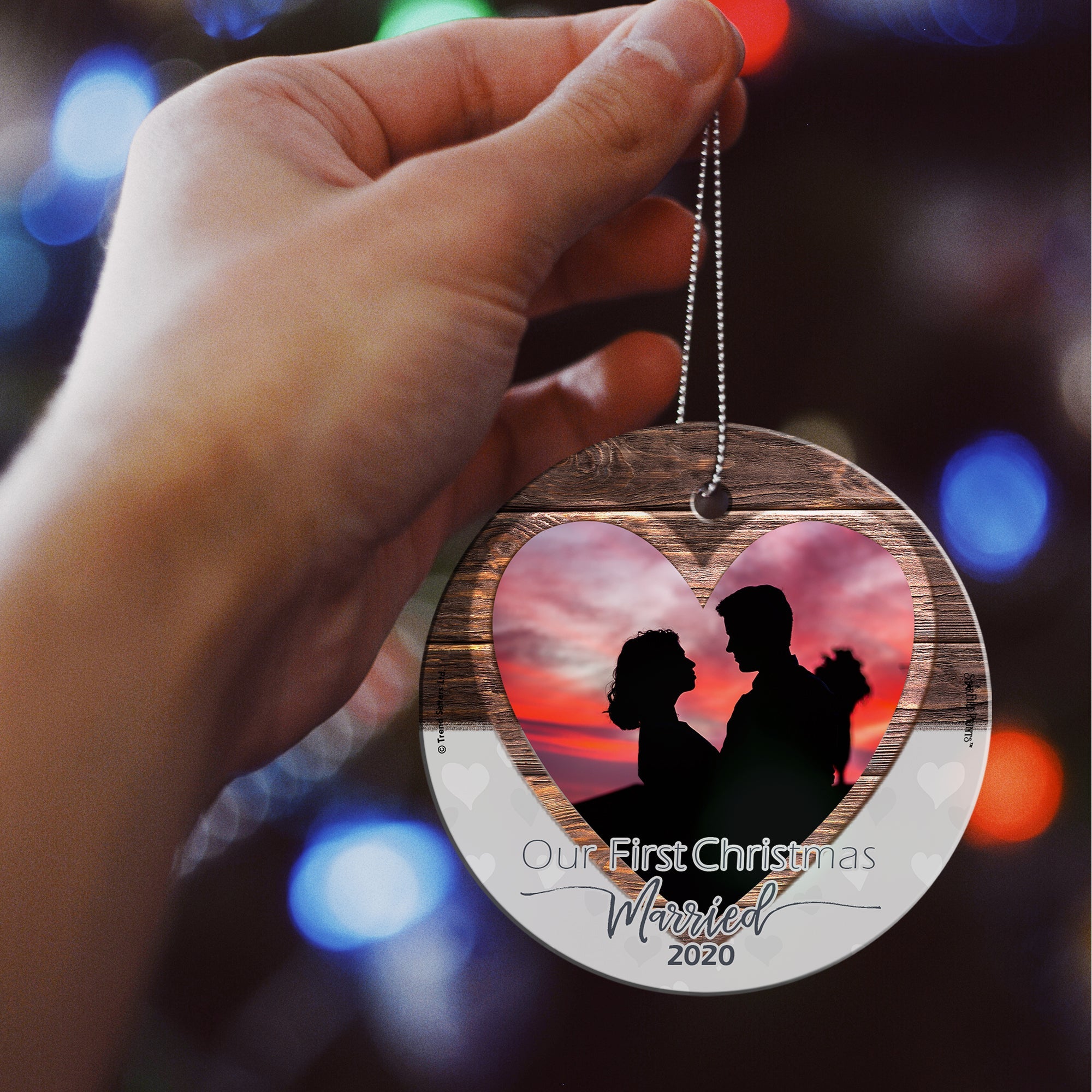 Christmas Collection (First Christmas Married - Personalize with Image) StarFire Prints Hanging Glass Print