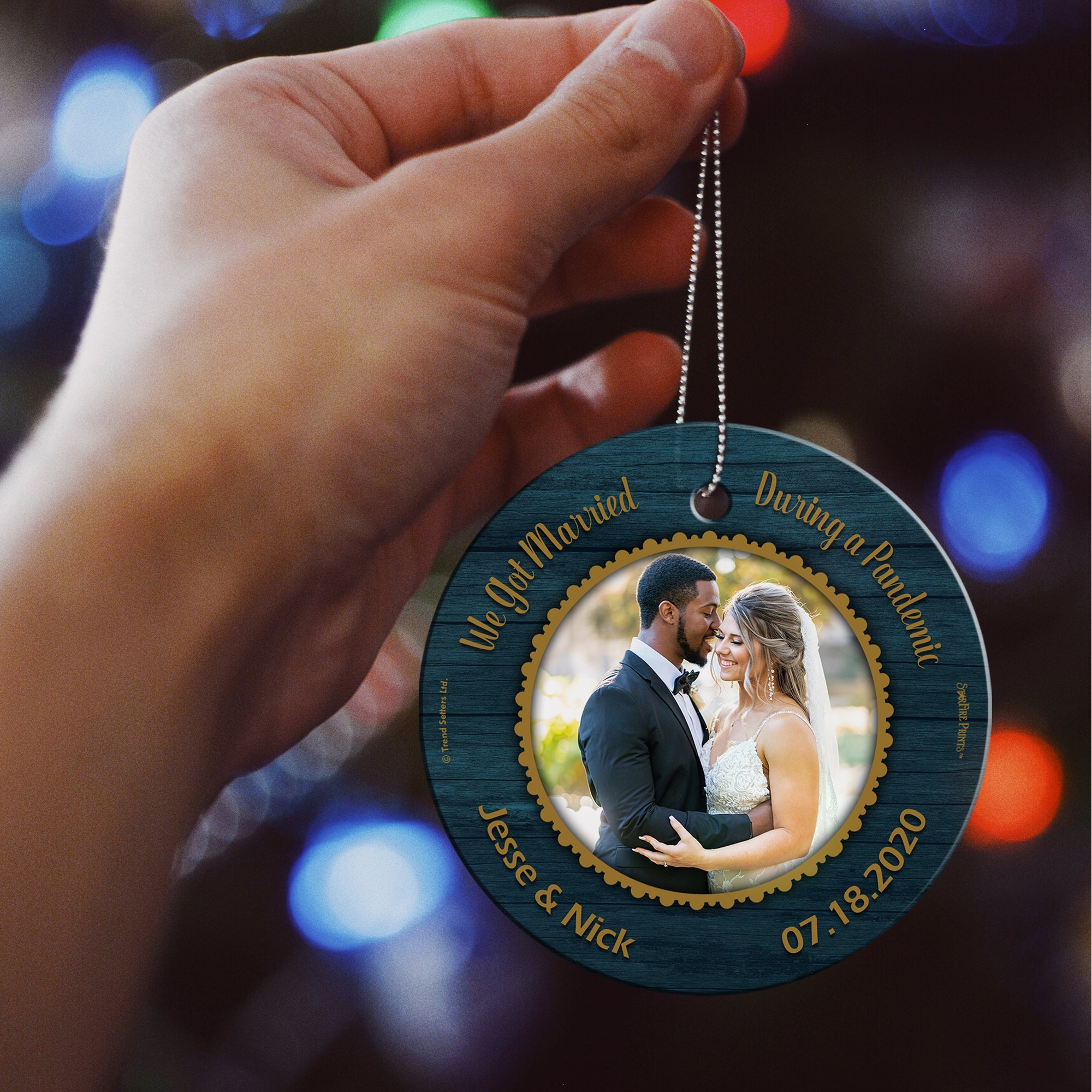 Wedding Collection (Pandemic Married - Personalize with Image) StarFire Prints Hanging Glass Print