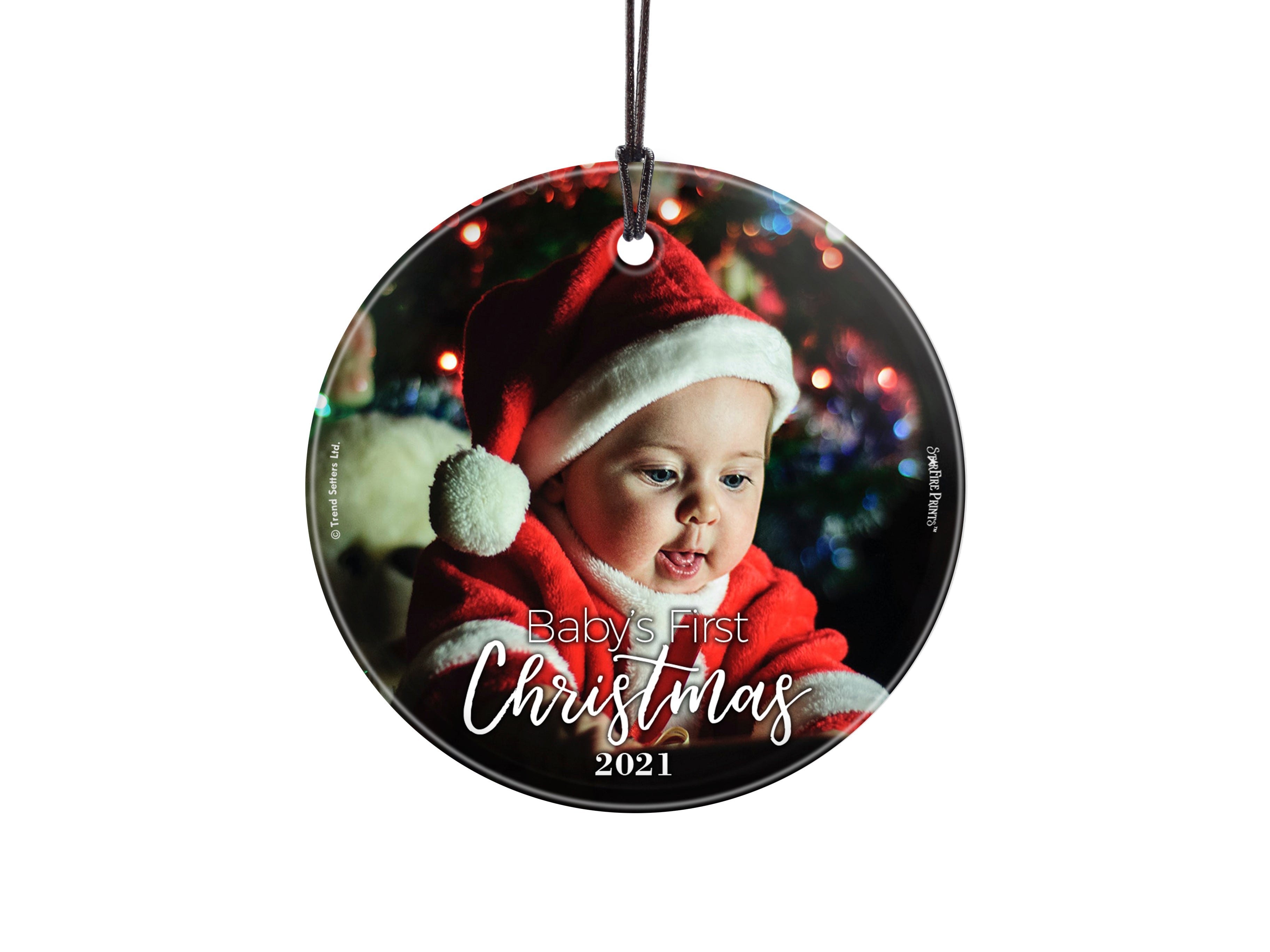 Christmas Collection (Baby's First Christmas - Personalize with Image) StarFire Prints Hanging Glass Print