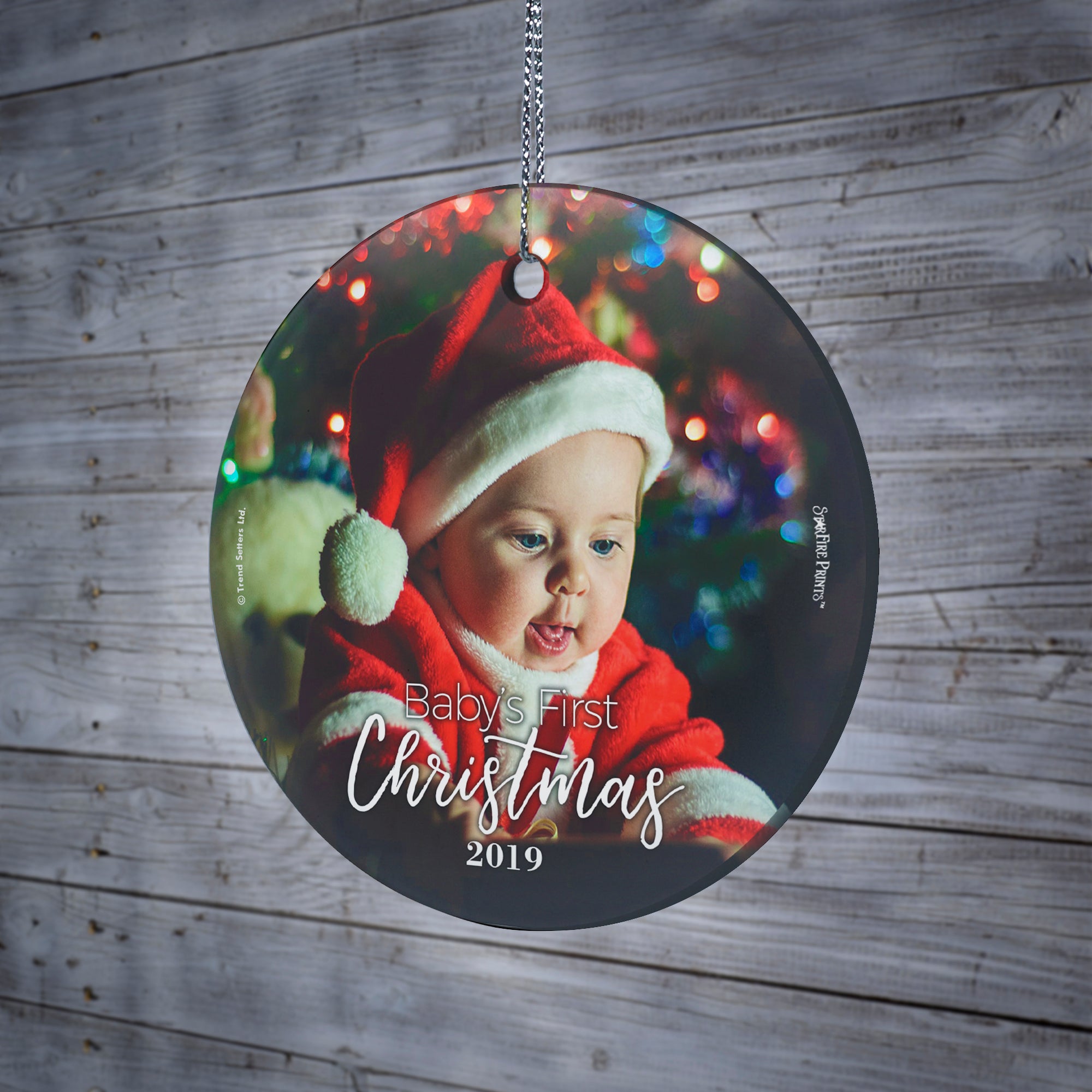 Christmas Collection (Baby's First Christmas - Personalize with Image) StarFire Prints Hanging Glass Print