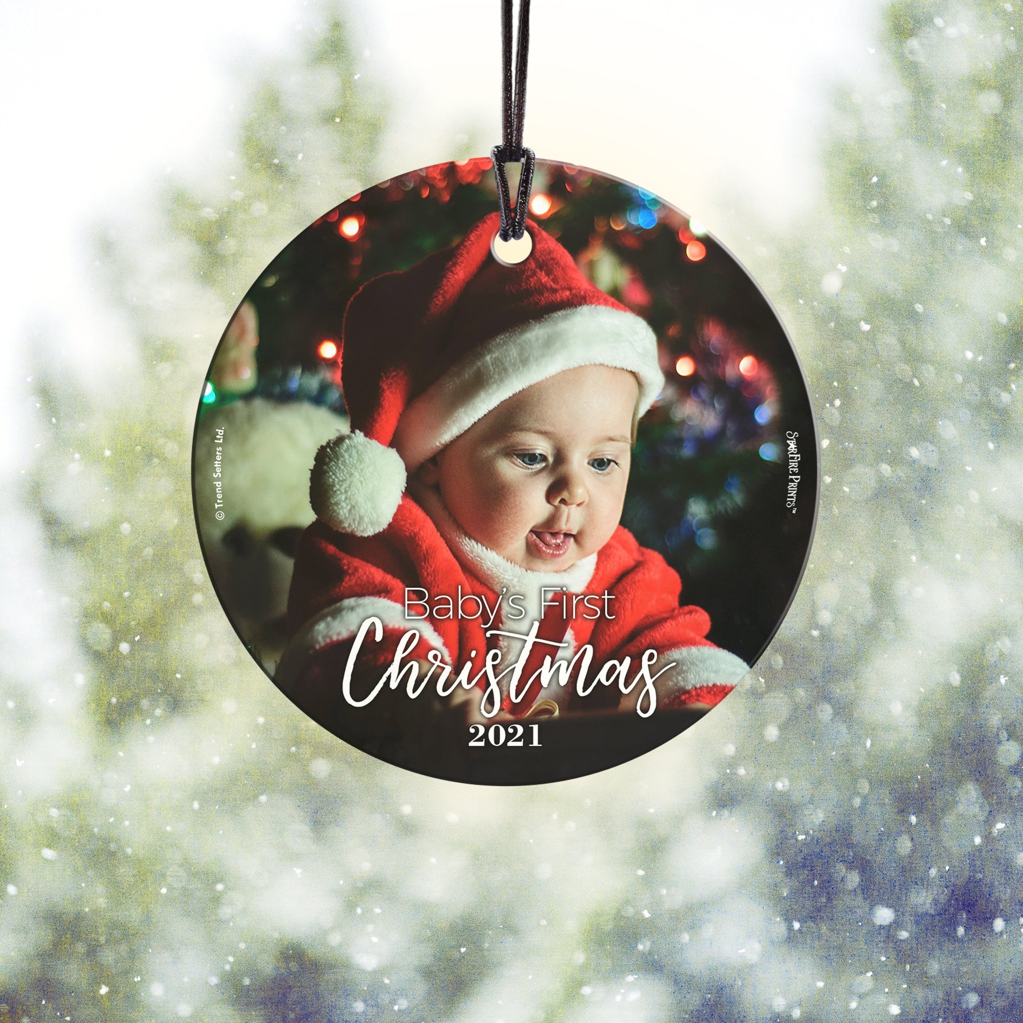 Christmas Collection (Baby's First Christmas - Personalize with Image) StarFire Prints Hanging Glass Print