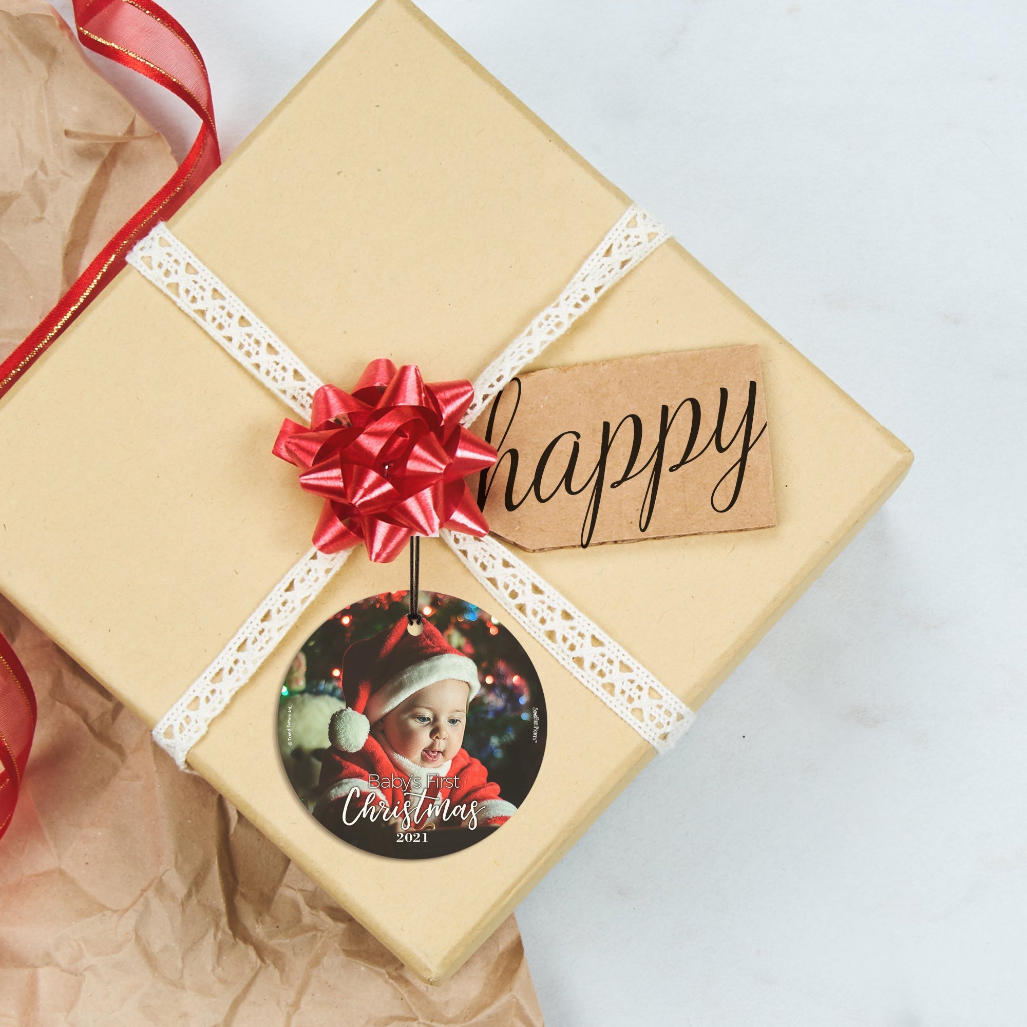 Christmas Collection (Baby's First Christmas - Personalize with Image) StarFire Prints Hanging Glass Print