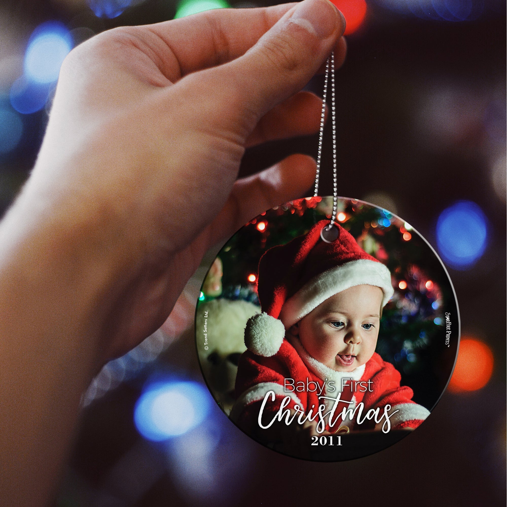 Christmas Collection (Baby's First Christmas - Personalize with Image) StarFire Prints Hanging Glass Print