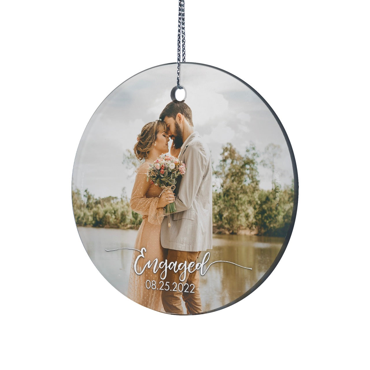 Trend Setters Original (Engaged – Personalized Date & Photo Upload) StarFire Prints™ Hanging Glass Print