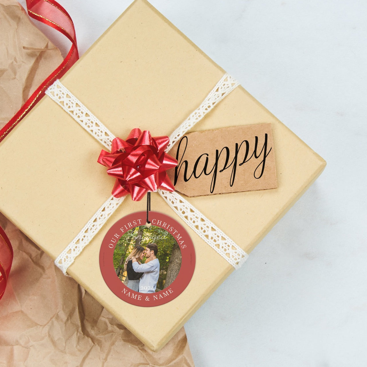 Trend Setters Original (Christmas Engaged - Personalized) StarFire Prints Hanging Glass Print SPCIRU1333