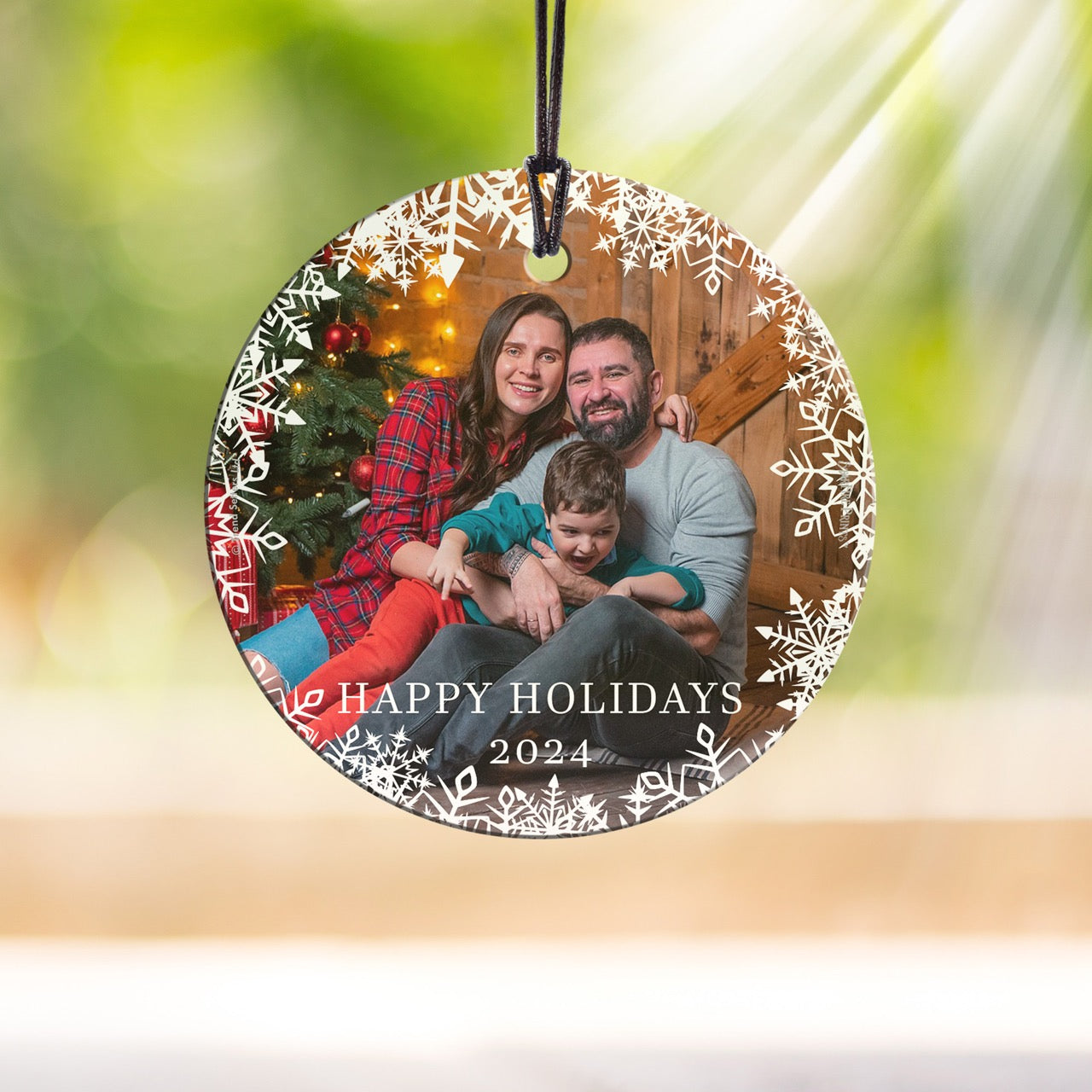 Trend Setters Original (Happy Holidays Snowflakes - Personalized) StarFire Prints Hanging Glass Print SPCIRU1334