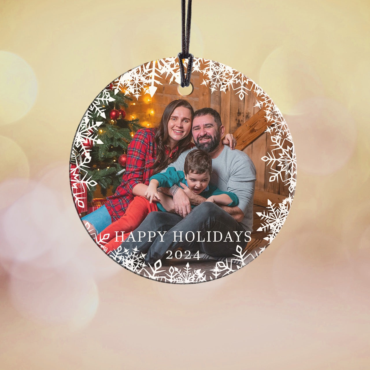 Trend Setters Original (Happy Holidays Snowflakes - Personalized) StarFire Prints Hanging Glass Print SPCIRU1334