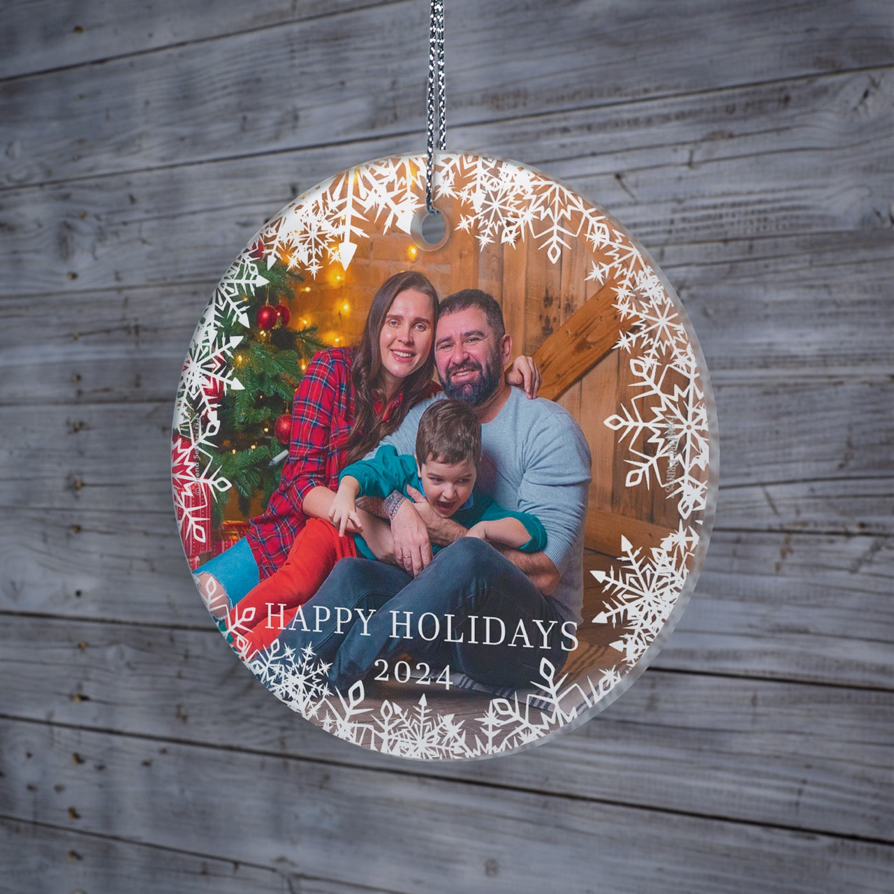 Trend Setters Original (Happy Holidays Snowflakes - Personalized) StarFire Prints Hanging Glass Print SPCIRU1334