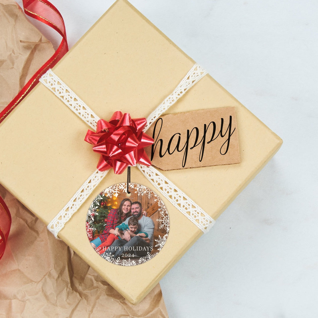 Trend Setters Original (Happy Holidays Snowflakes - Personalized) StarFire Prints Hanging Glass Print SPCIRU1334