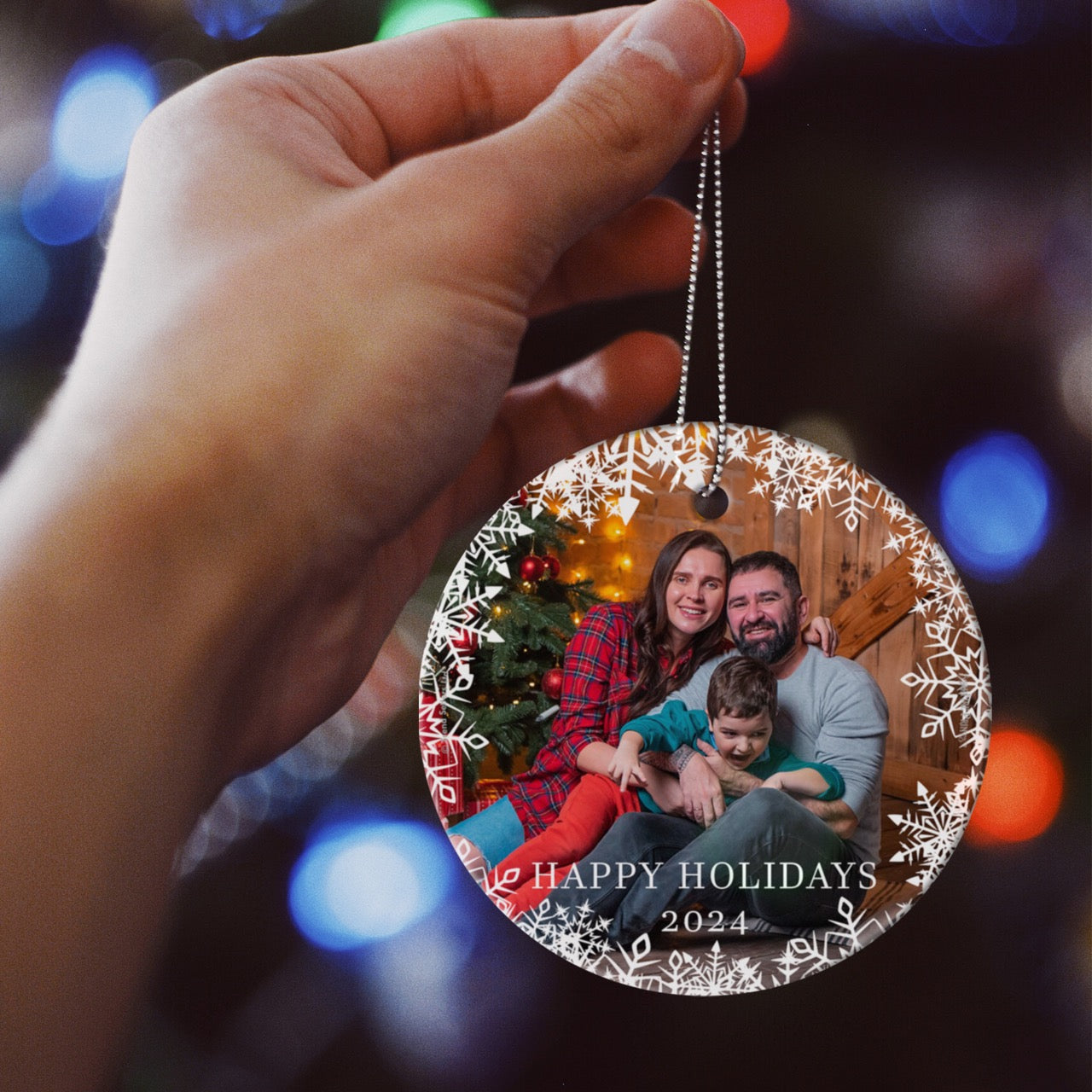 Trend Setters Original (Happy Holidays Snowflakes - Personalized) StarFire Prints Hanging Glass Print SPCIRU1334