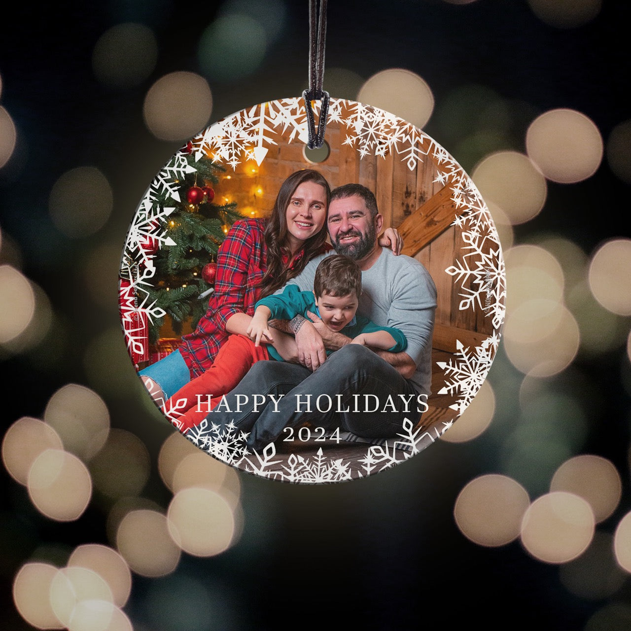 Trend Setters Original (Happy Holidays Snowflakes - Personalized) StarFire Prints Hanging Glass Print SPCIRU1334