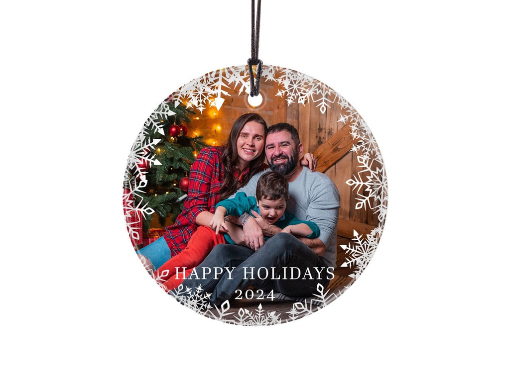 Trend Setters Original (Happy Holidays Snowflakes - Personalized) StarFire Prints Hanging Glass Print SPCIRU1334